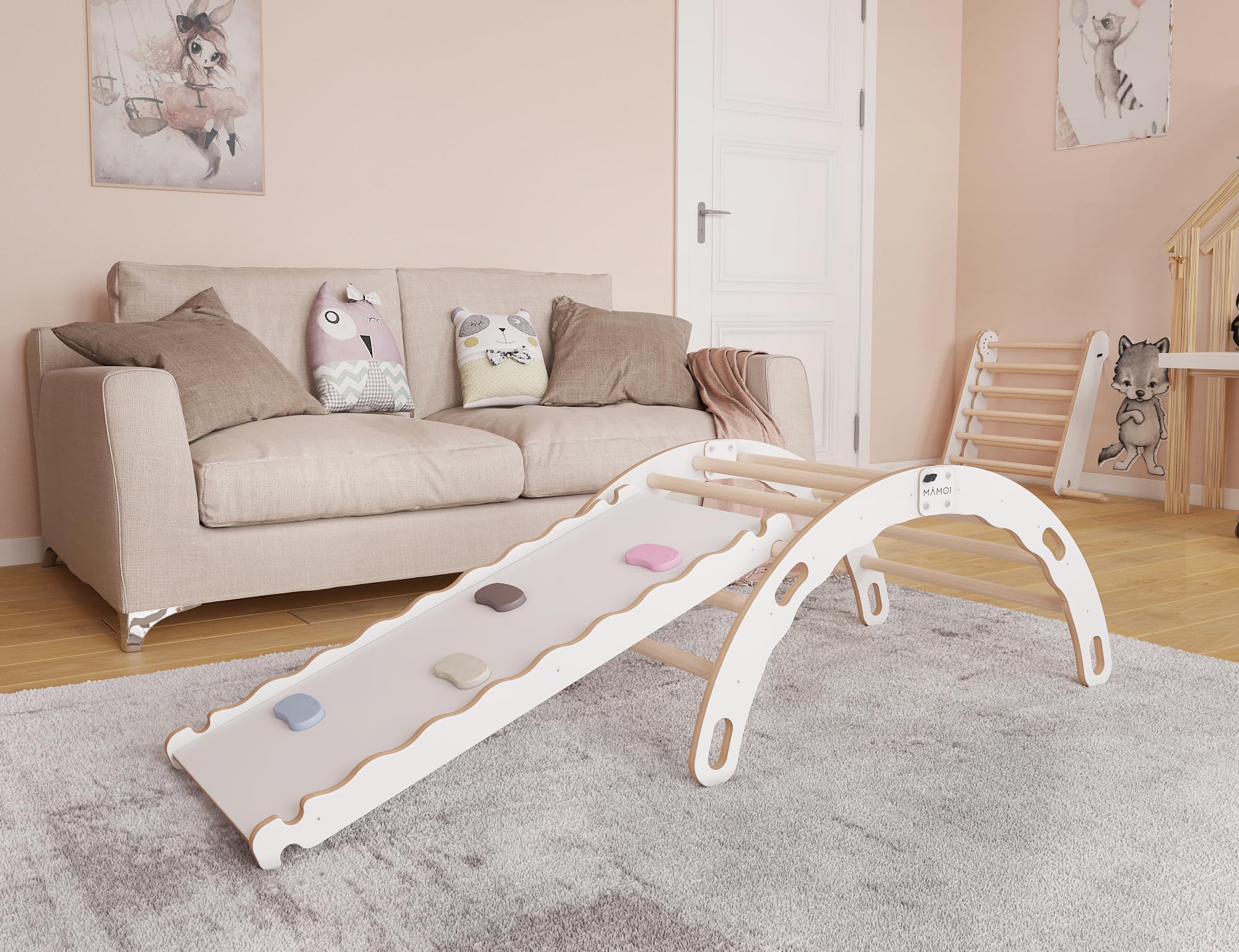 MAMOI Triángulo De Escalada Montessori | Gimnasio Infantil De Madera Natural Para Interior Y Exterior