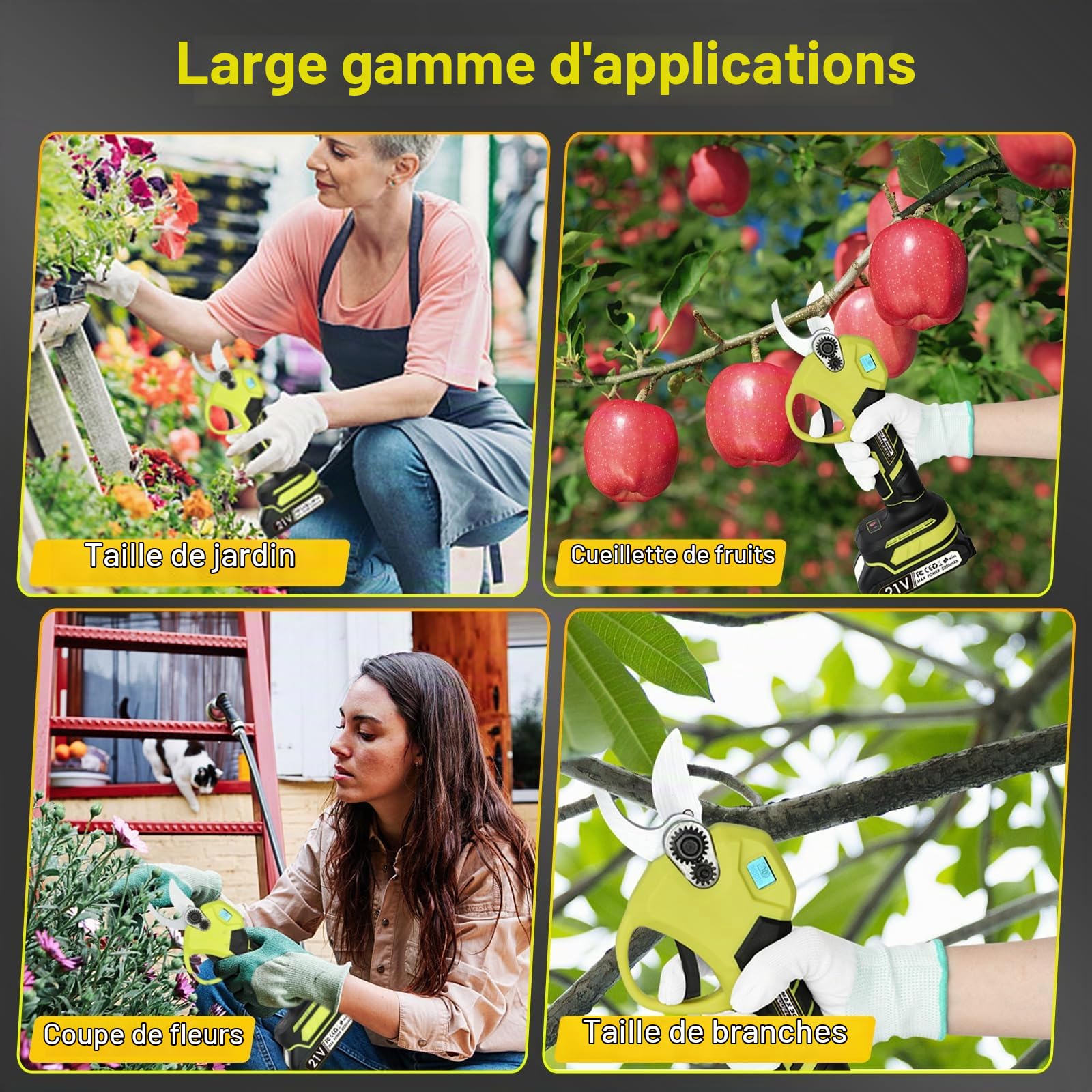 Secateur Electrique sans fil 30 mm: Sécateur électrique professionnel Brushless avec 2x2.0Ah Batteries, lames en SK5, pour la taille, le jardinage, les arbres fruitiers et le vignoble Ciseau