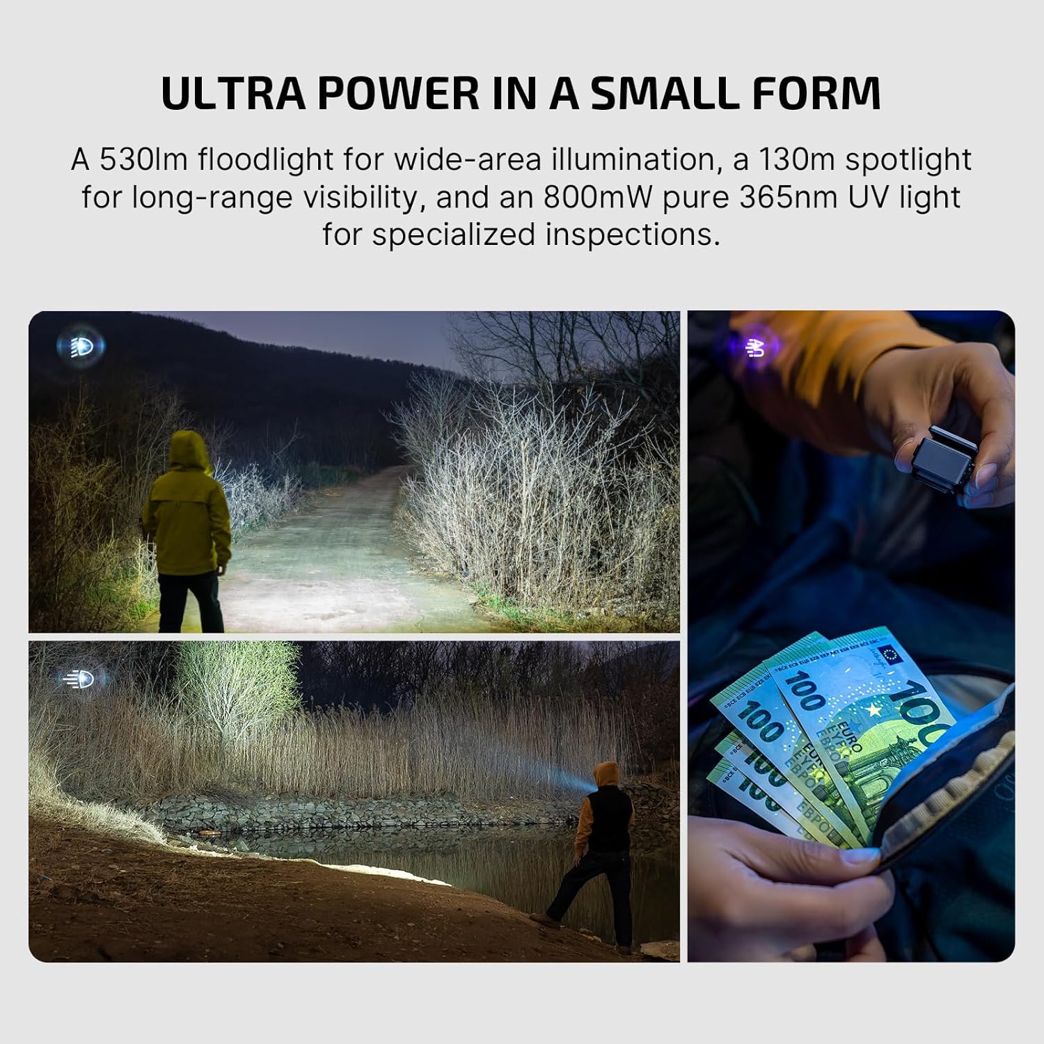 OLIGHT Oclip Ultra EDC Flashlight Clip-on Light, 530 Lumens Rechargeable with Type-C Charging, Combines Floodlight, Spotlight and UV, Triple Magnetic Lights for Inspection and Work (Navy Blue) - Image 4