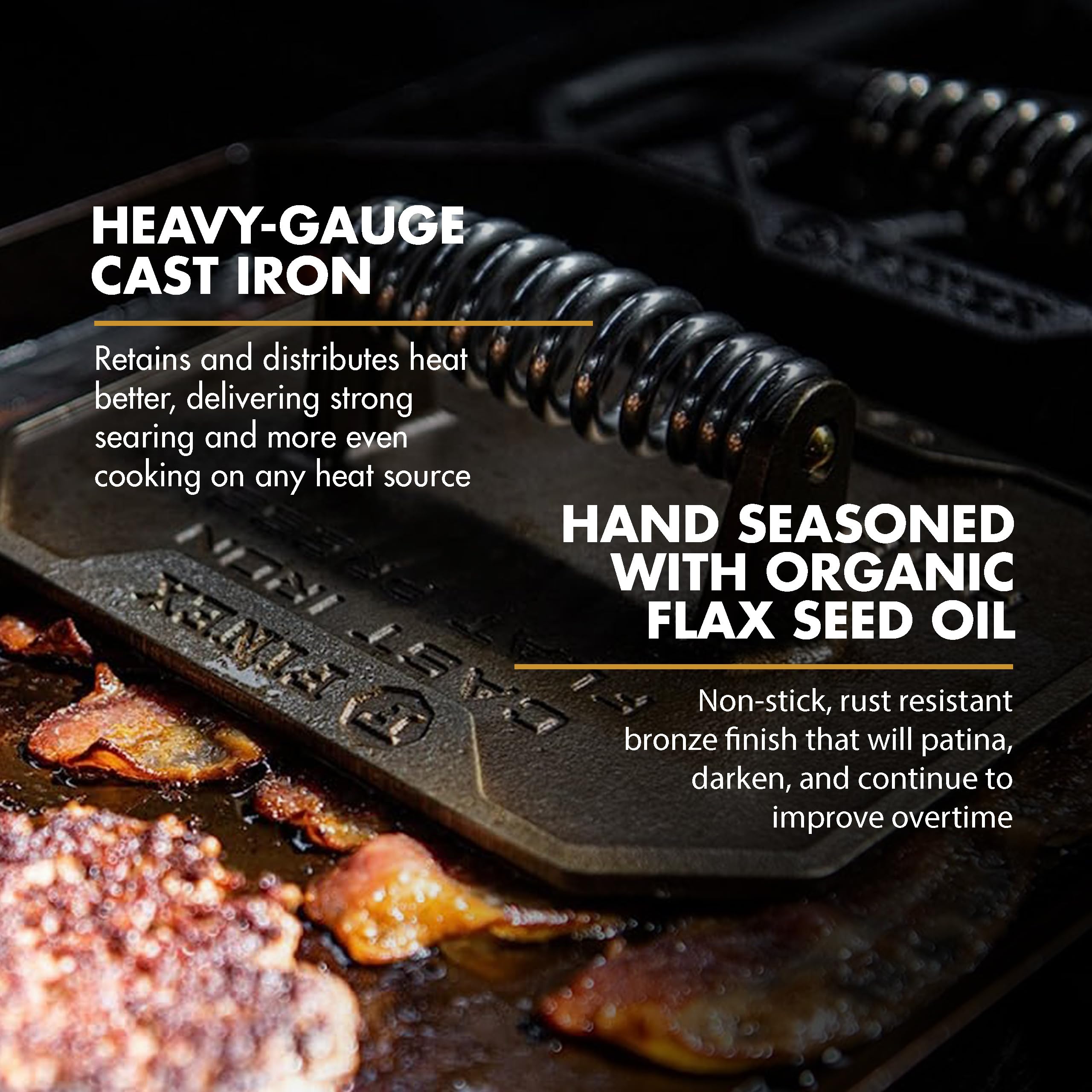 FINEX 8 Flat Press Cast Iron Flat Press For Bacon Veggies Sausages & More Stronger Searing Pre-Seasoned Cast Iron Compatible with FINEX Skillets Grill Pans & Griddle product thumbnail 4