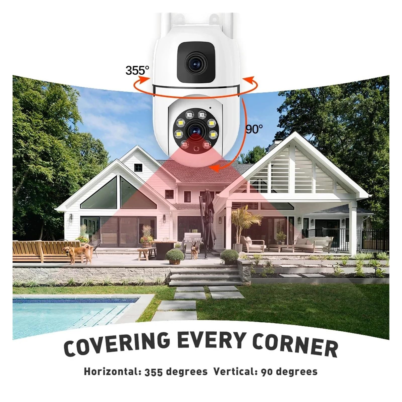 Obiekt Monitorowany, Podwójny obiektyw, podwójny ekran, kamera IP WiFi, ochrona bezpieczeństwa, bezprzewodowy monitor wewnętrzny, automatyczne śledzenie, monitoring wideo CCTV PTZ(Camara 128GB Card)