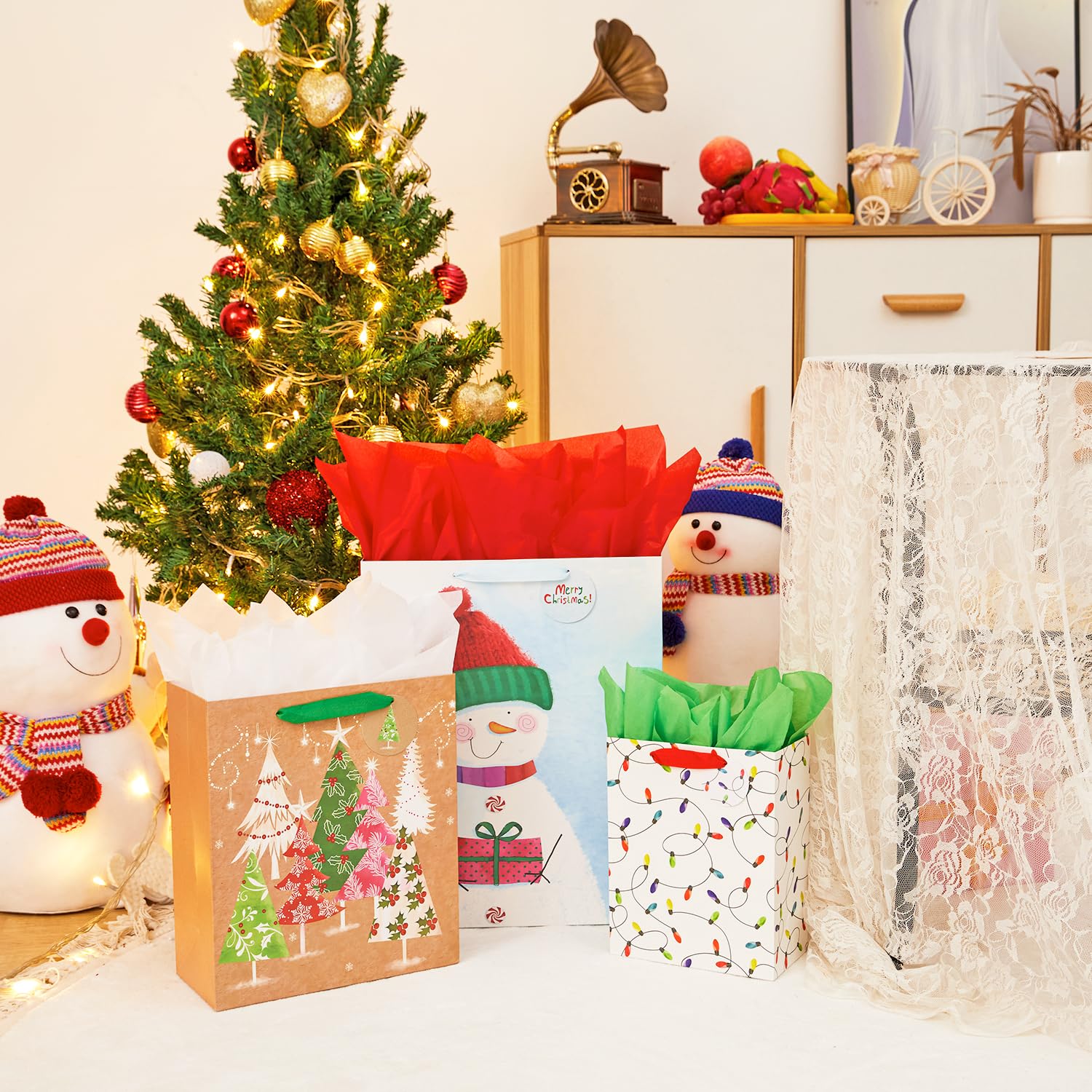 AFXXE Pack Of 12 Christmas Gift Bags, Large/Small, Various Sizes, Kraft