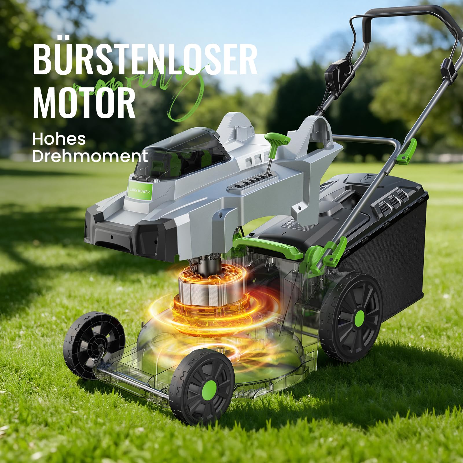 ETOOLAB Akku-Rasenmäher 40V(2X20V), 43cm Schnittbreite, bis 500 m², Brushless, Mulch-Kit, 50L Fangkorb, 6 Schnitthöhen, 25-75 mm Schnitthöhe, 2X 4,0 Ah Akkus+Ladegerät