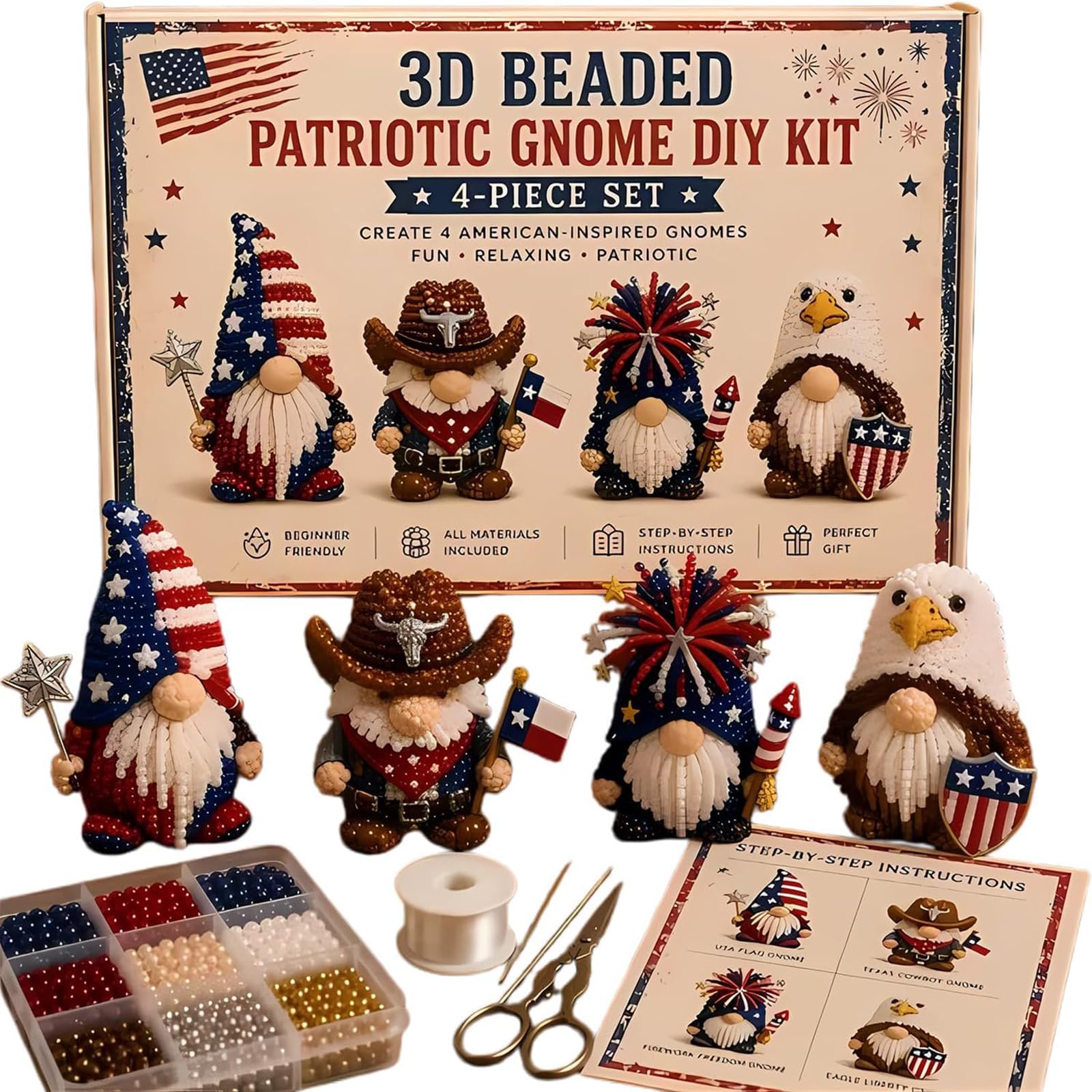 DIY 3D Gnome Bead Embroidery Kits Complete Accessories Beadwork Crafts Kit Cute Bead Craft Set for Teens Girls Women Enthusiasts
