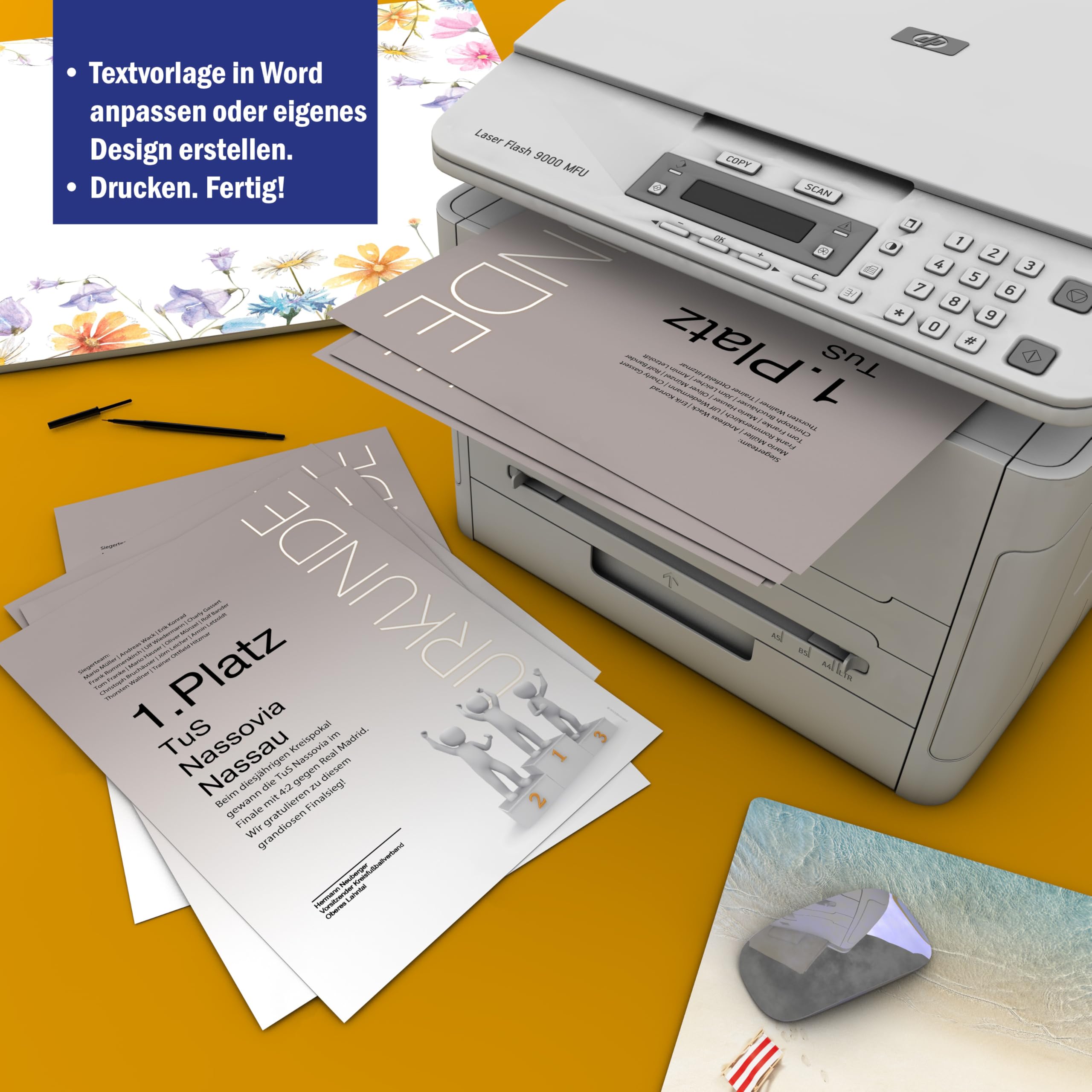 Urkundenpapier DIN A4 190g 100 Blatt „Siegerehrung“ Podium Design grau – beidseitig bedruckt – inkl. Textvorlagen zum Download