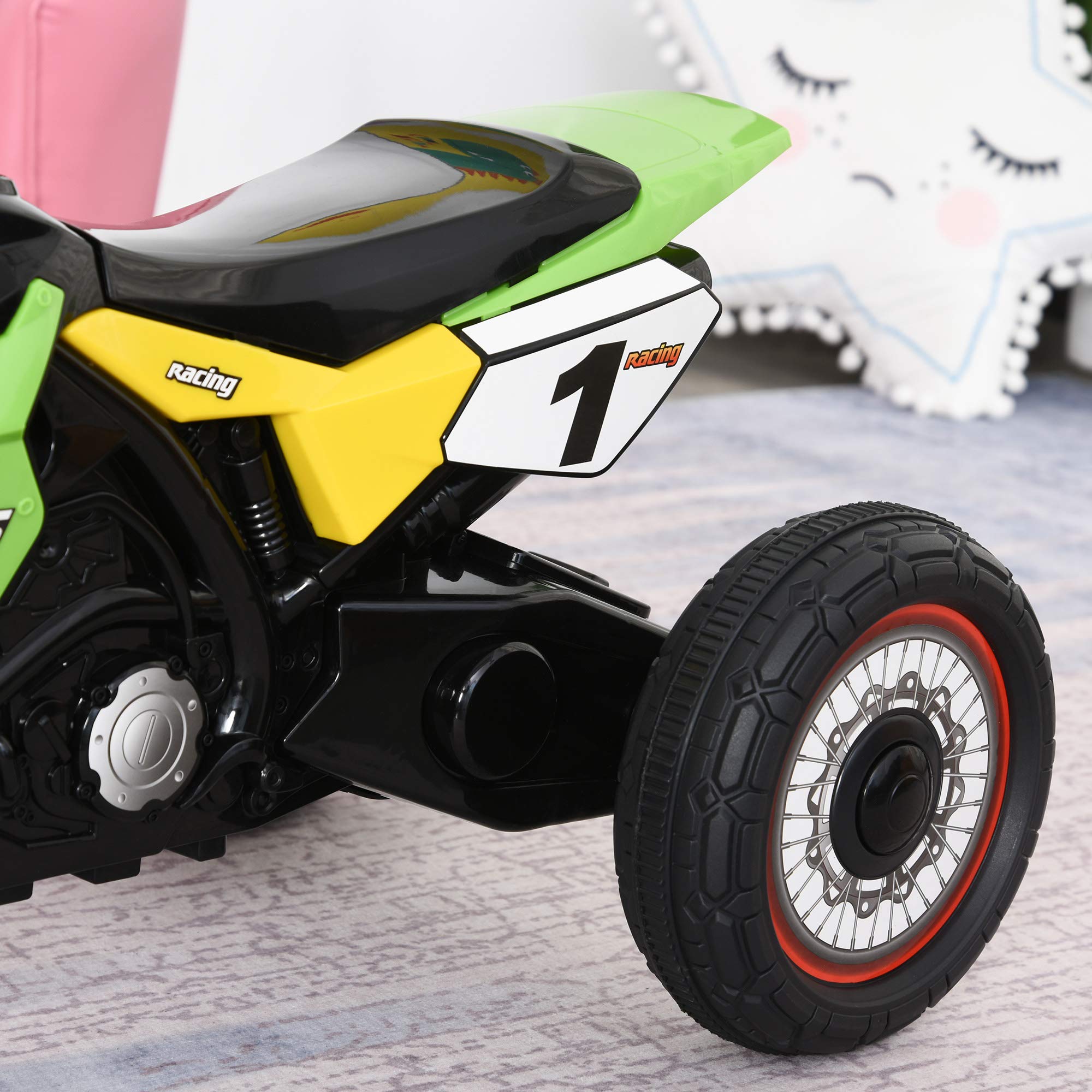 HOMCOM Moto Correpasillos para Niños de 18-36 Meses Triciclo para Niños Triciclo Infantil con 3 Ruedas Luces y Músicas Carga 20 kg 71x40x51 cm Verde