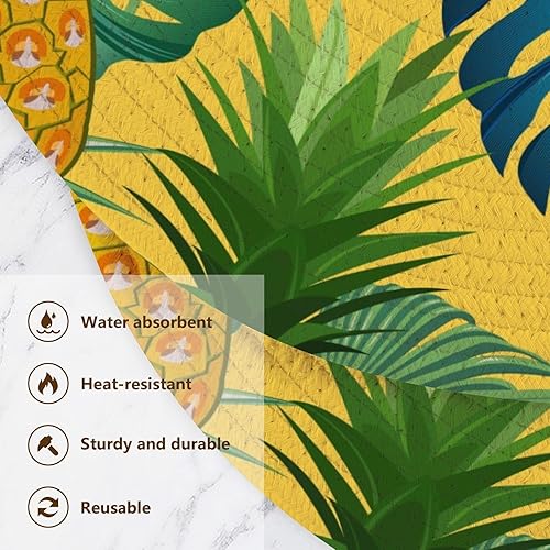 Miniatura 3 de Salvamanteles de alto calor con diseño de piña, hojas tropicales, 3 piezas, soporte para platos para ollas y sartenes calientes, salvamanteles a