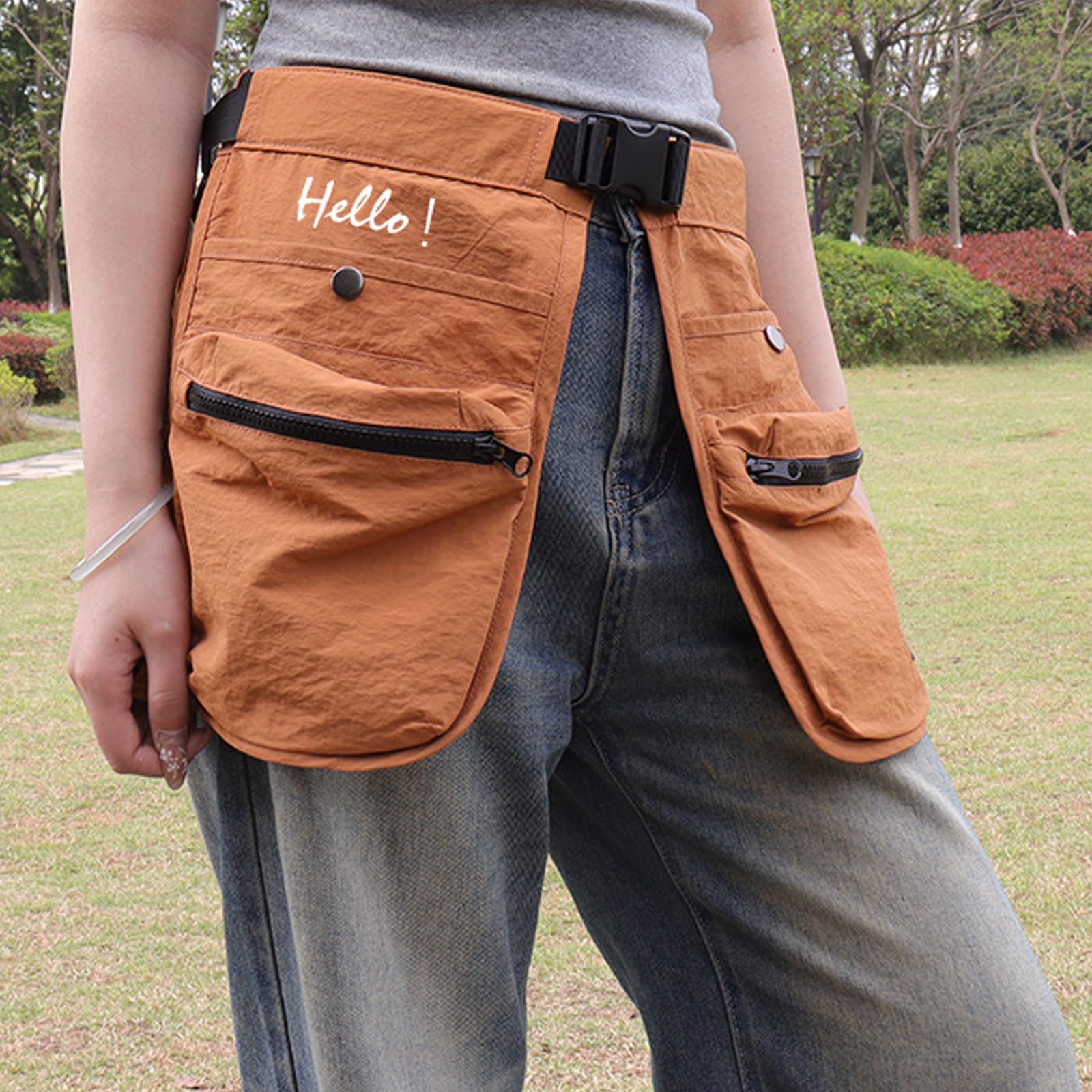 Generous Adventure Riñonera con cierre de cremallera y diseño ergonómico, bolsas deportivas para senderismo, ciclismo y entrenamiento, bolsa impermeable, Blanco y marrón, Mass Beauty