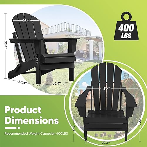 Miniatura 6 de Rankok Silla plegable Adirondack para todo tipo de clima sillas de plástico de gran tamaño para exteriores espacio libre para patio porche terraza