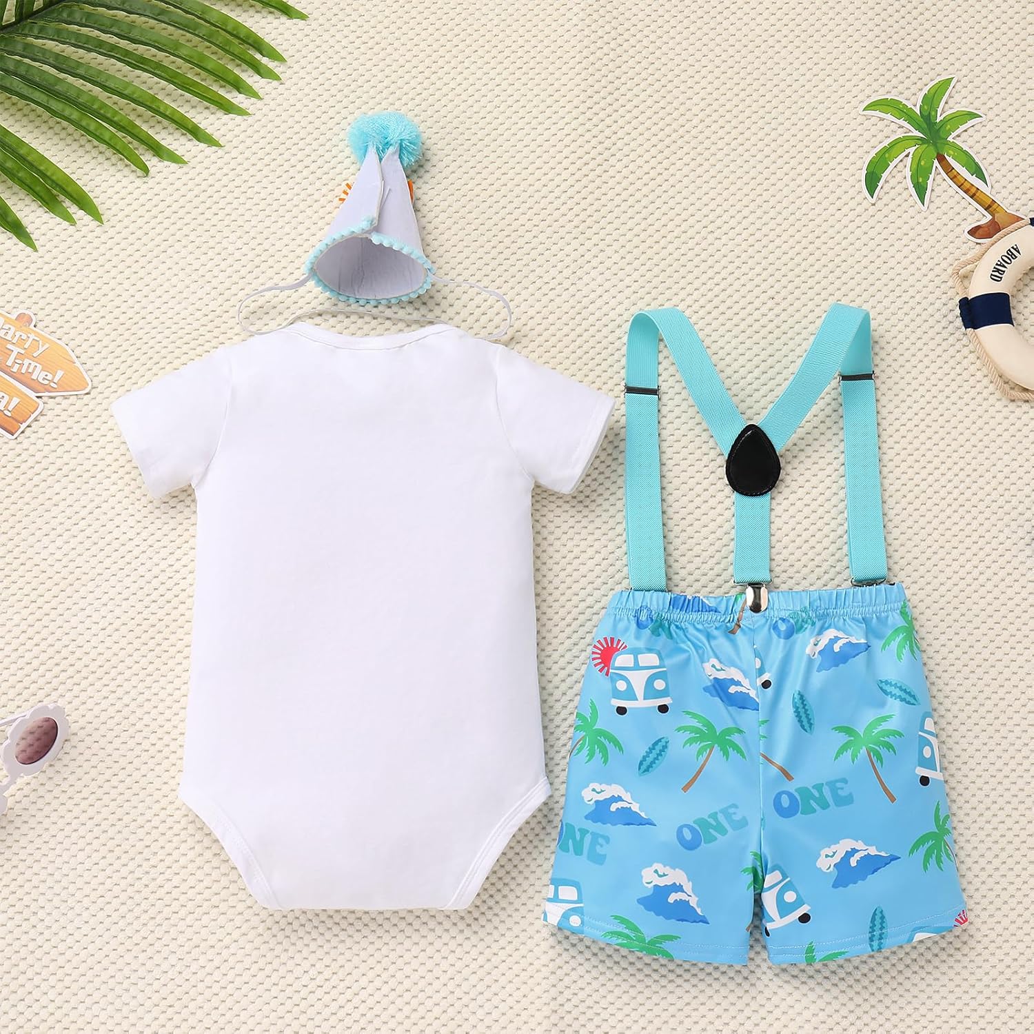 IBTOM CASTLE Baby Boy First Birthday Outfits Short Sleeve One Year Old Romper Shorts 4pcs Summer Cake Smash Clothes Set - Image 4