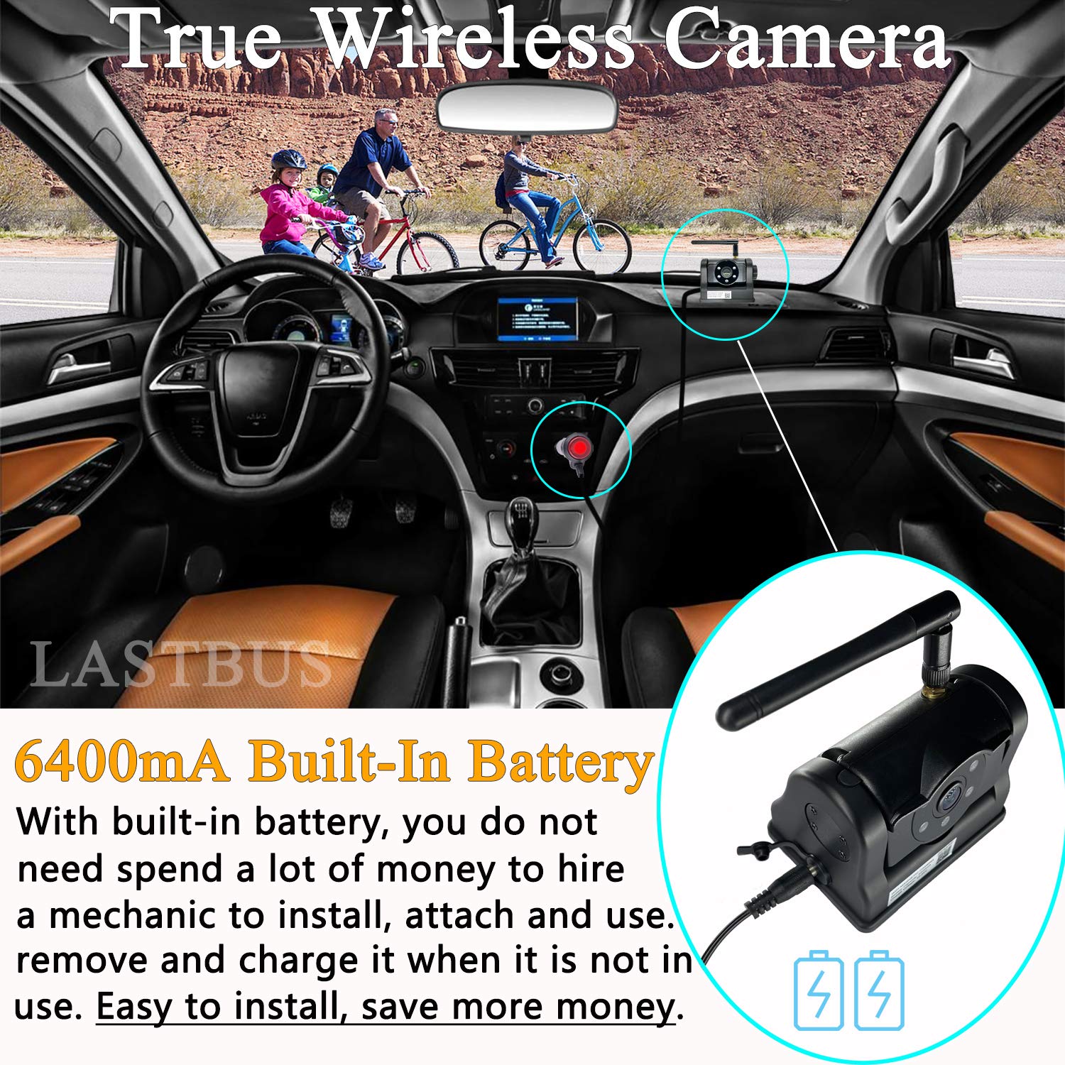 Wireless Backup Camera LASTBUS Rechargeable WiFi
