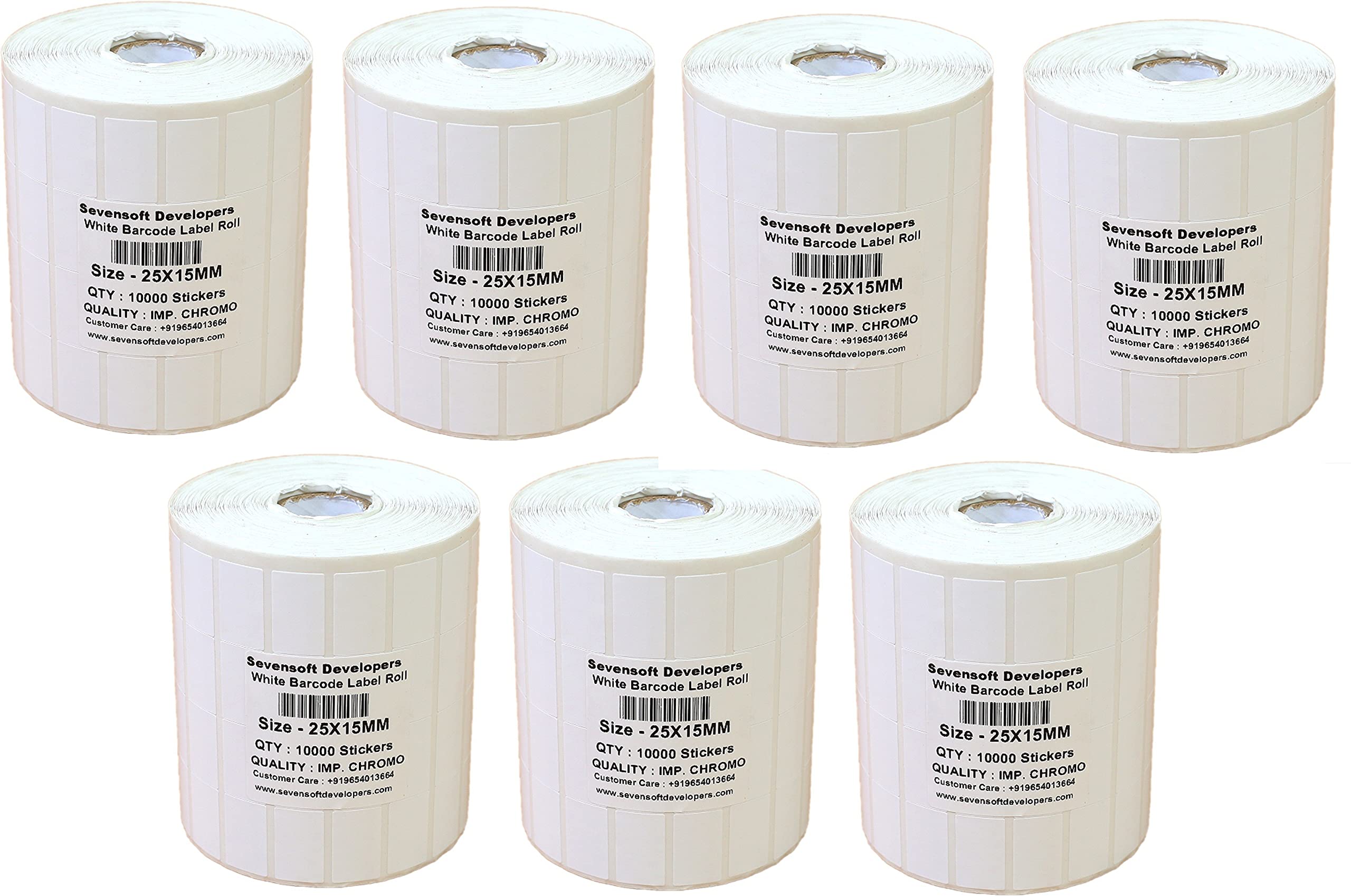 25X15MM Barcode Label (1X0.6 INCH) Set of 7 Self-Adhesive Paper Label Shipping Ribbon, stiker tag (White)- 10000 Labels, Stickers in per Roll