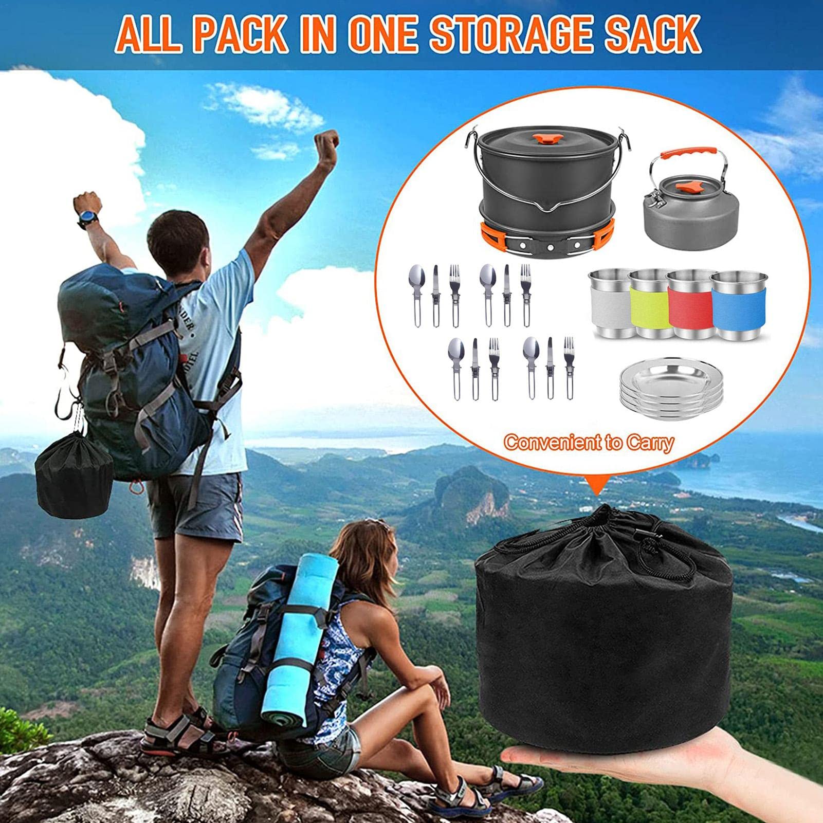 Keptfeet 20 Utensilios Cocina para Acampar, Utensilios Cocina para Acampar | ollas portátiles para Acampar, Equipo Cocina para Picnic al Aire Libre para 3-4 Personas, Juego