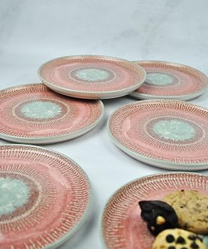 6'lı Desenli Seramik Pasta Tabağı Tatlı Sunum Tabak 21 Cm-Pinko
