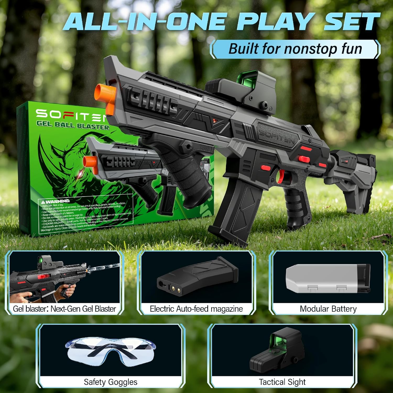 Electric Gel Ball Blaster Automatic Toys Guns 170+ Foot Range Toy Large Capacity Shooting Games Toys with Semi, Full-Auto, Triple Burst Modes Outdoor Shooting Games Toys Gift for Ages 14+