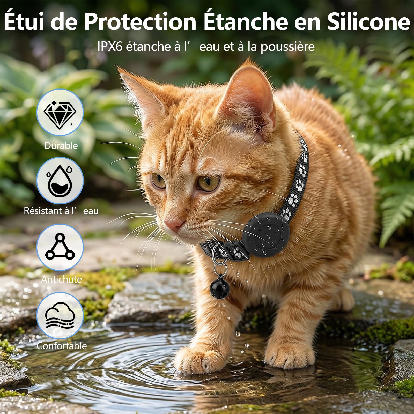 Traceur GPS Chat, Collier GPS Chat Chien sans Abonnement/Carte SIM, Compatible iOS et Android, Intelligent de La Localisation en Temps, Étanchéité IPX6, Collier GPS pour Chien,Chats,Voitures - Noir