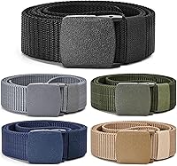 5 Pack Tactical Men's Nylon Belts - Metal-Free Plastic Buckle, Adjustable Cut-to-Fit, Durable for Outdoor & Casual Wear