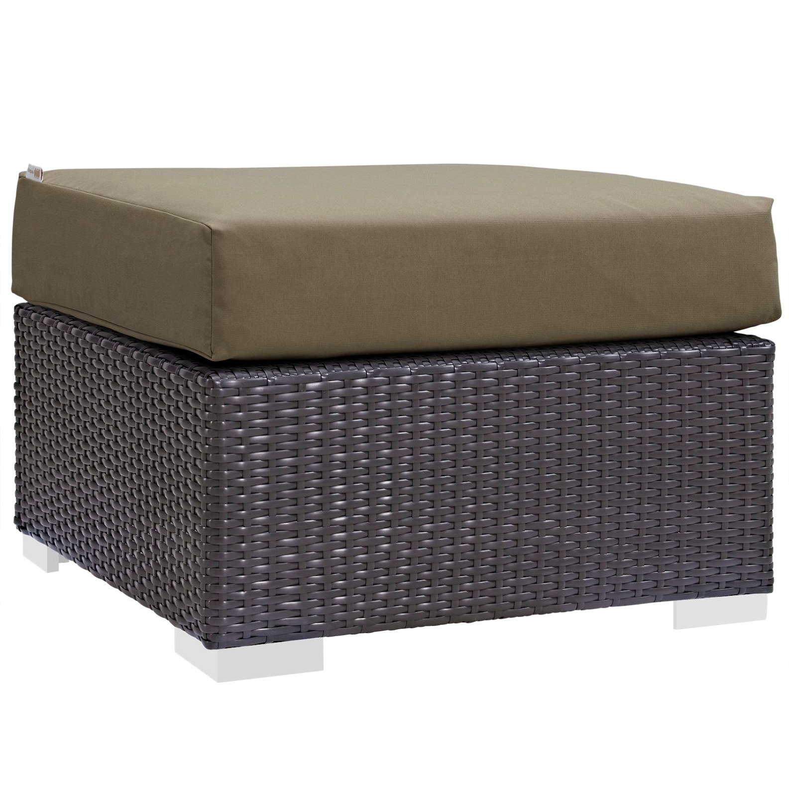 Modern Contemporary Urban Design Outdoor Patio Balcony Square Ottoman, Brown, Rattan