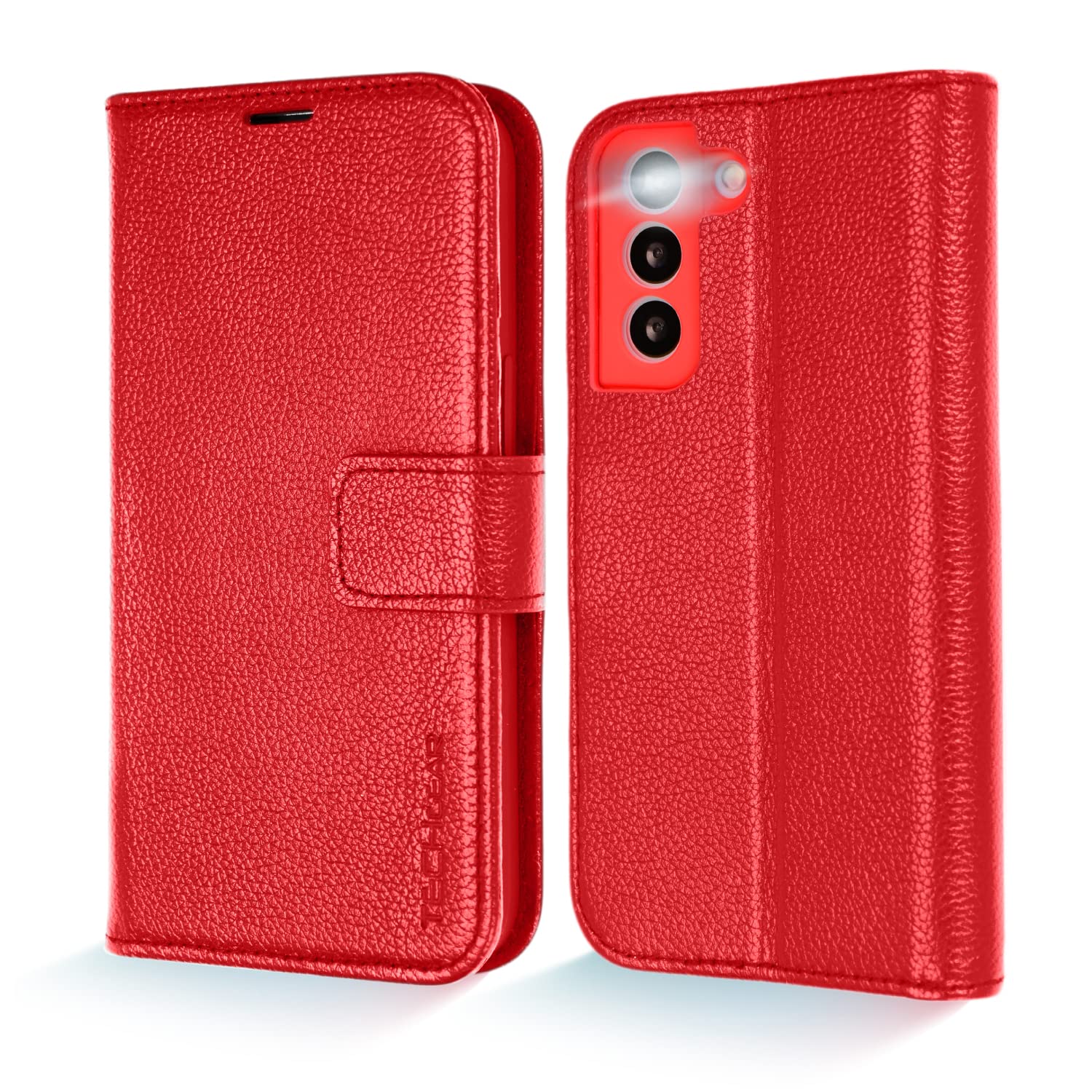 TECHGEAR Galaxy S22 Plus Leather Wallet Case, Genuine Leather Magnetic Flip [RFID Blocking] Case with Shockproof TPU, Card Slots, Stand Folio Cover Compatible with Samsung Galaxy S22+ 5G, Red