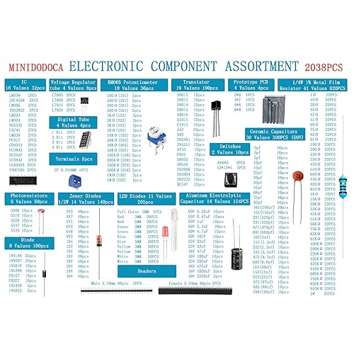 Miniatura 2 de Kit de componentes electrónicos y total de 2038 piezas, diodos LED, resistencias de película metálica, paquete de condensadores electrolíticos,