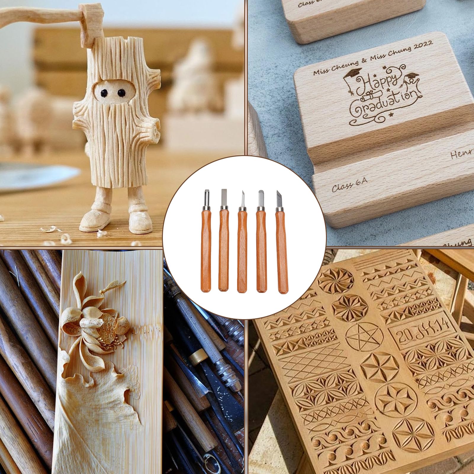 Gubias Para Tallar Madera Herramientas De Tallado De Detalles De 15 Piezas, Formones Para Madera Raspador De Madera Con De Nogal Y Kit De Tallado Con Piedra De Pulido Y Afilado