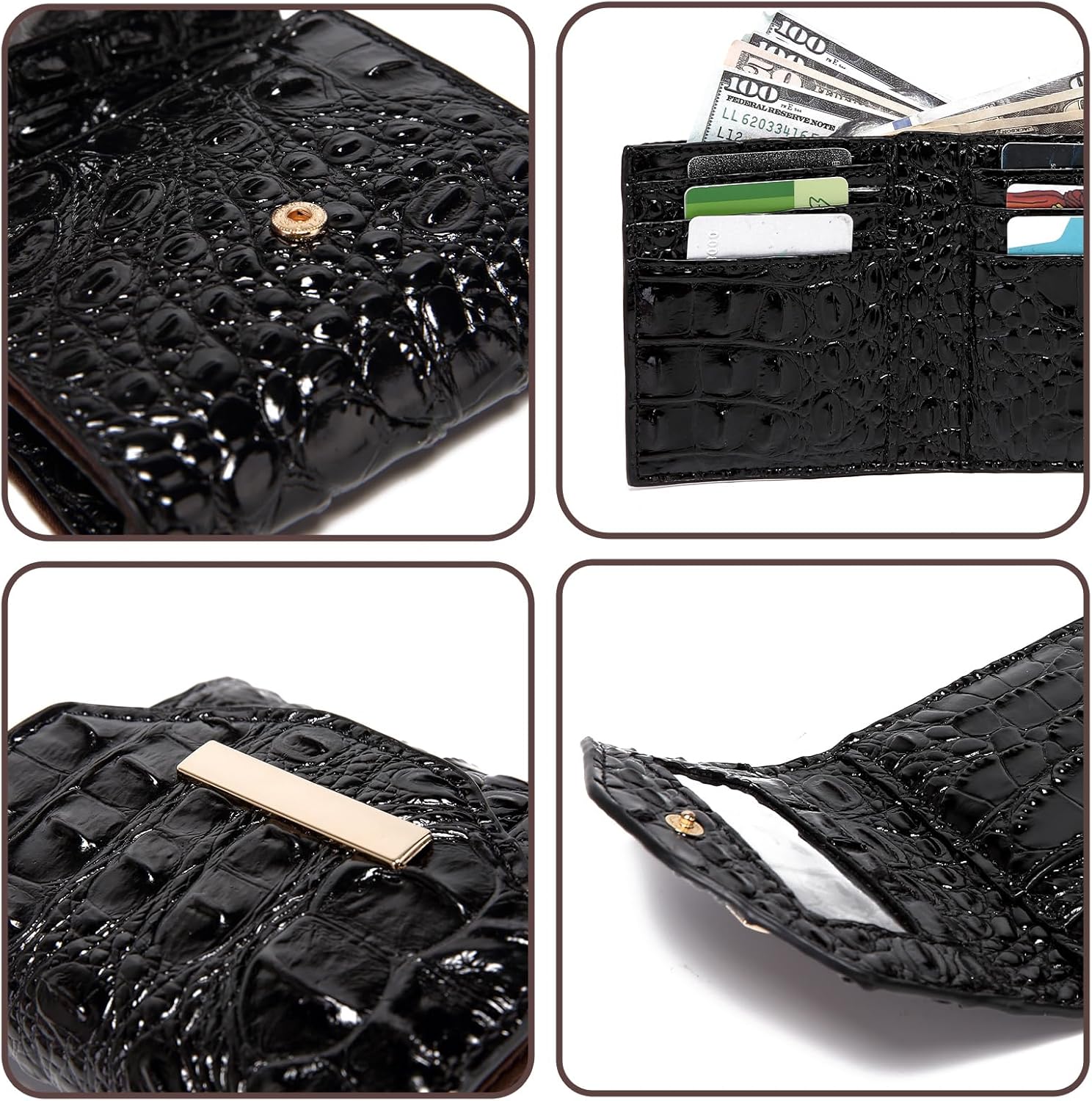 Crocodile Small Wallets Short Vintage Leather Credit Card Holder Luxury Clutch Mini Coin Purse for Women - Image 7