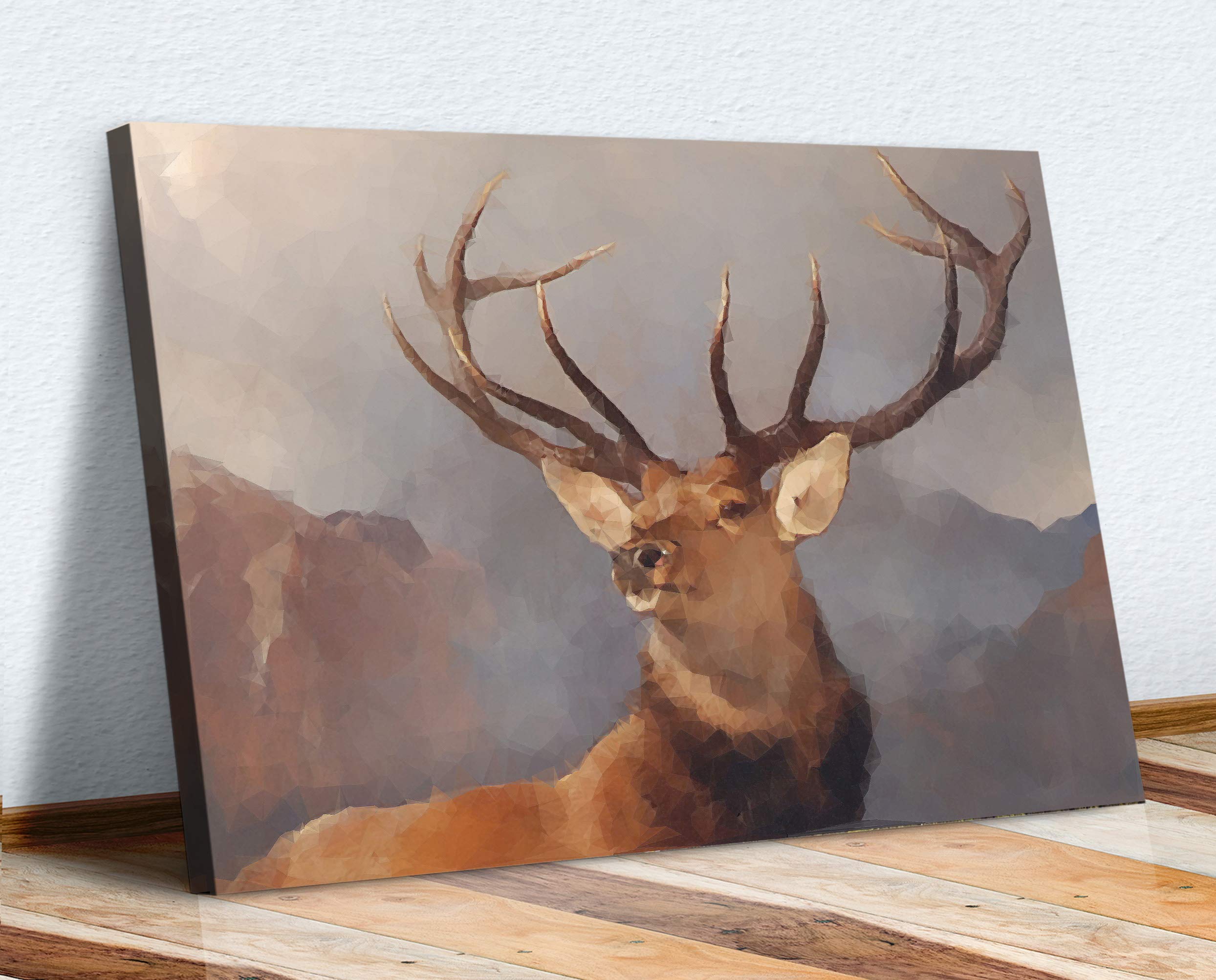 Canvasartshop Brown Deer Stag Framed Canvas Wall Art Print Artwork Picture Geometric (30In X 20In / 76Cm X 50Cm)