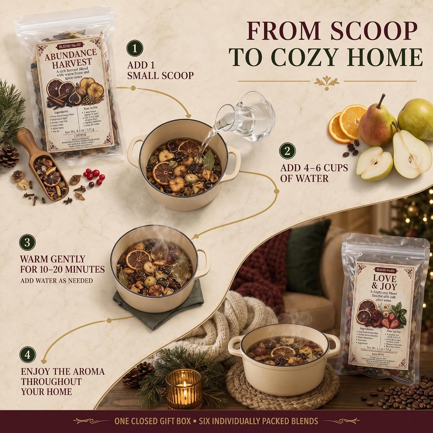 Simmer Pot Potpourri Gift Set, 6 Pack Stovetop Mix Bags for Home Fragrance