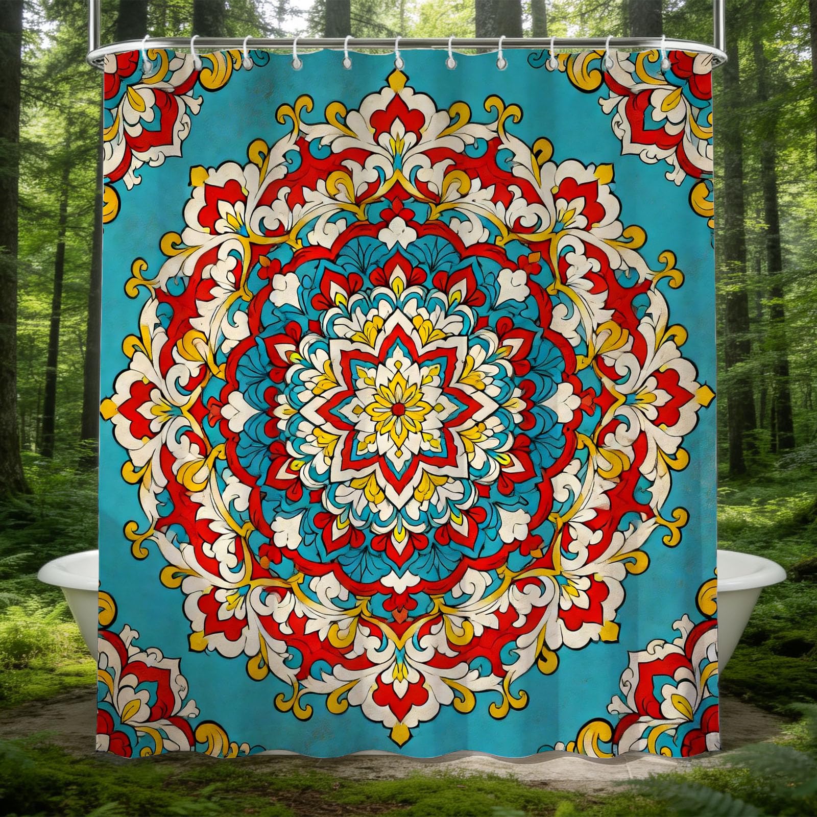 Hongduo 3D Mandala Shower Curtain for Stalls Bathtubs Colorful Bathroom Decor Shower Curtain Set Polyester Fabric Waterproof 180x180cm/71X71 Inch with Hooks