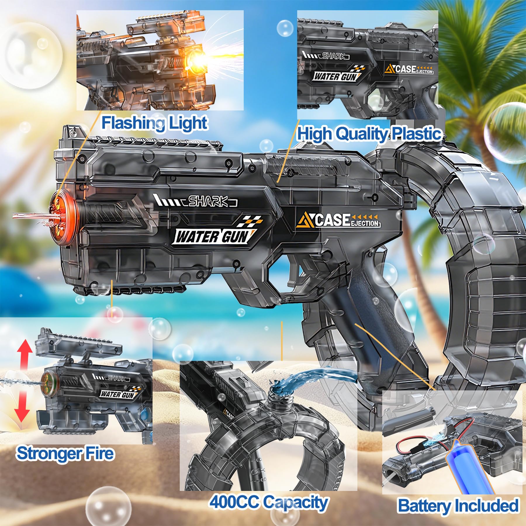 Pistolet à Eau éLectrique pour Enfants,Pistolet à Eau électrique avec Lampe LED, Pistolet à Eau Rechargeable pour s'amuser à la Plage, à la Piscine et en été