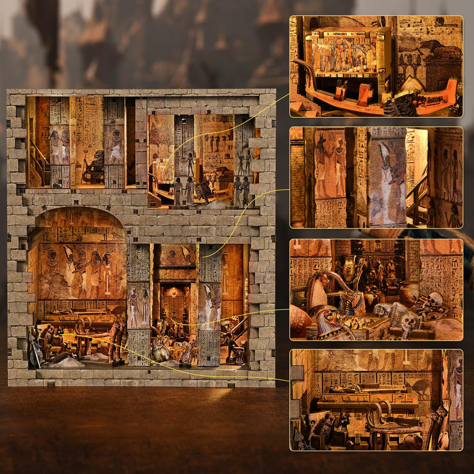 fifijoy Kit angolo libro: kit casa in miniatura faraoni egiziani per adulti e adolescenti, casa delle bambole BookNook Tiny House, decorazione per scaffalature, puzzle in legno 3D