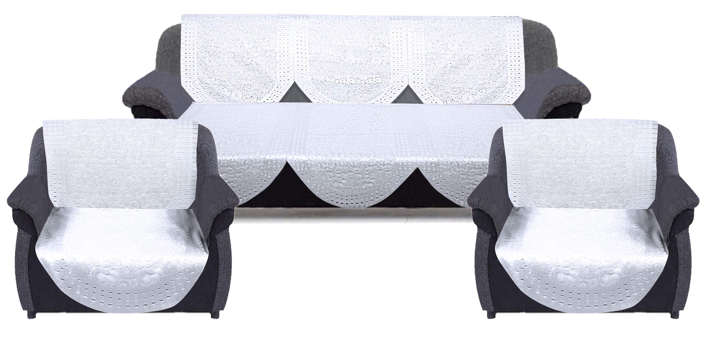 Kuber Industries Flower Design Shining Cotton 6 Pieces 5 Seater Sofa Cover Set (White) CTKTC34054
