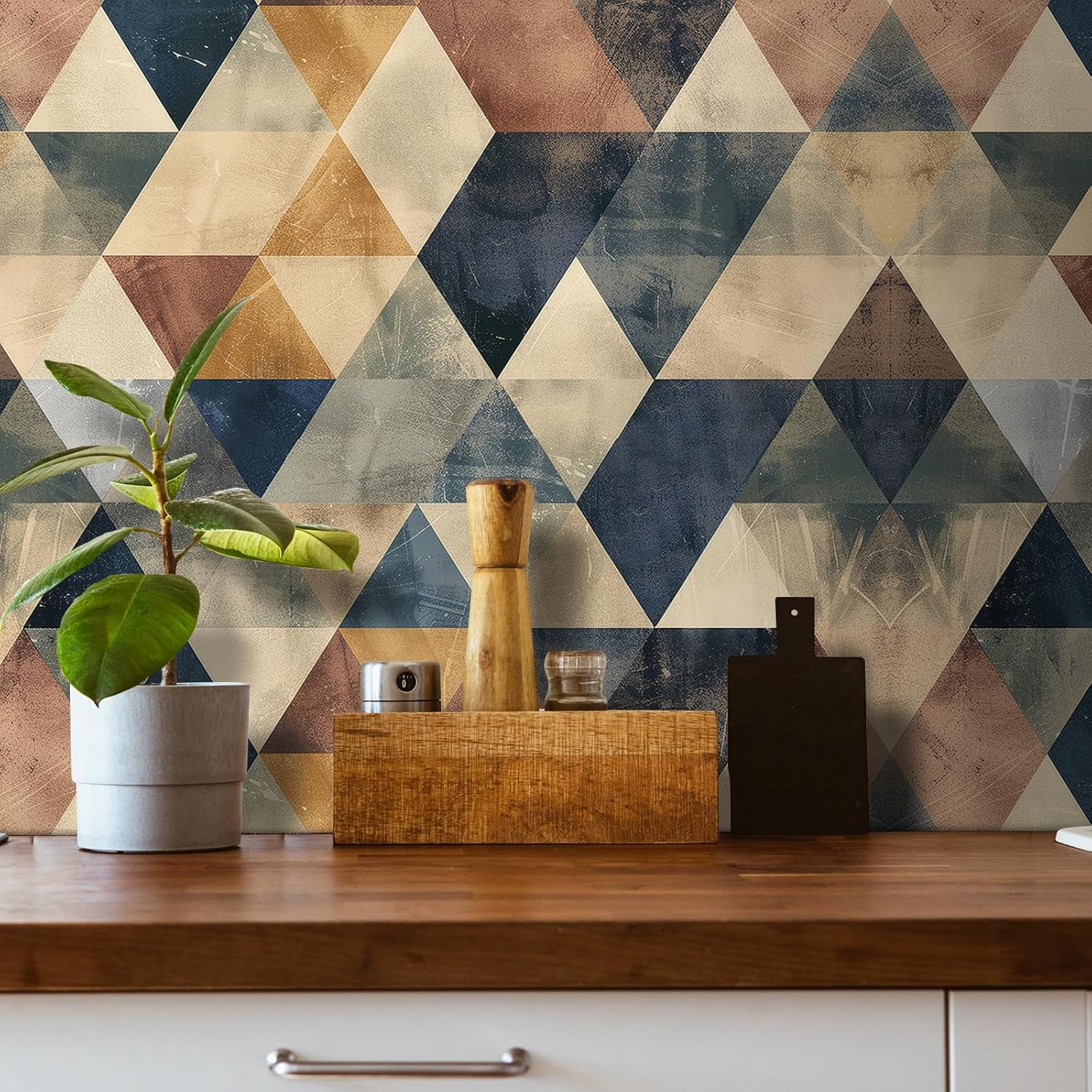 Livelynine 17.5x276 Retro Peel and Stick Wallpaper Geometric Mid Century Modern Wall Paper for Bedroom Removable Colorful Contact Paper for Kitchen Cabinets Windows Navy Bue Green Yellow Brown Copper 17.5x276 Inch Retro Geometric