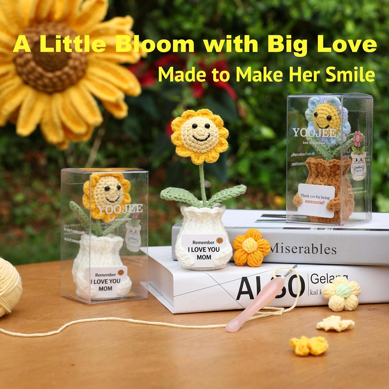 Best home Decor - Crochet Sunflower Gift for Mom from Daughter son,