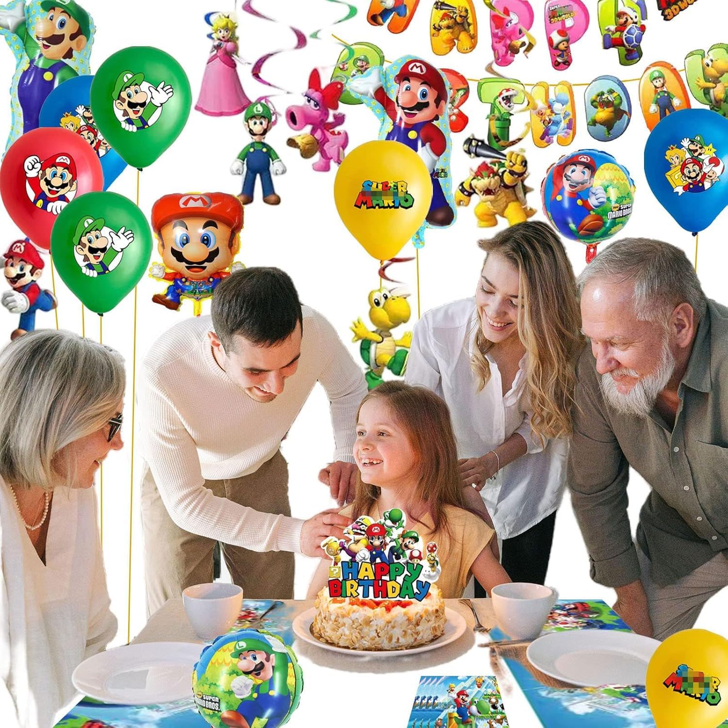 Set di decorazioni per compleanno per bambini da 87 pezzi, Include striscione, Decorazione per torta, Tovaglia, Vassoio di carta, Palloncino, Tovagliolo di carta, Maschera per gli occhi