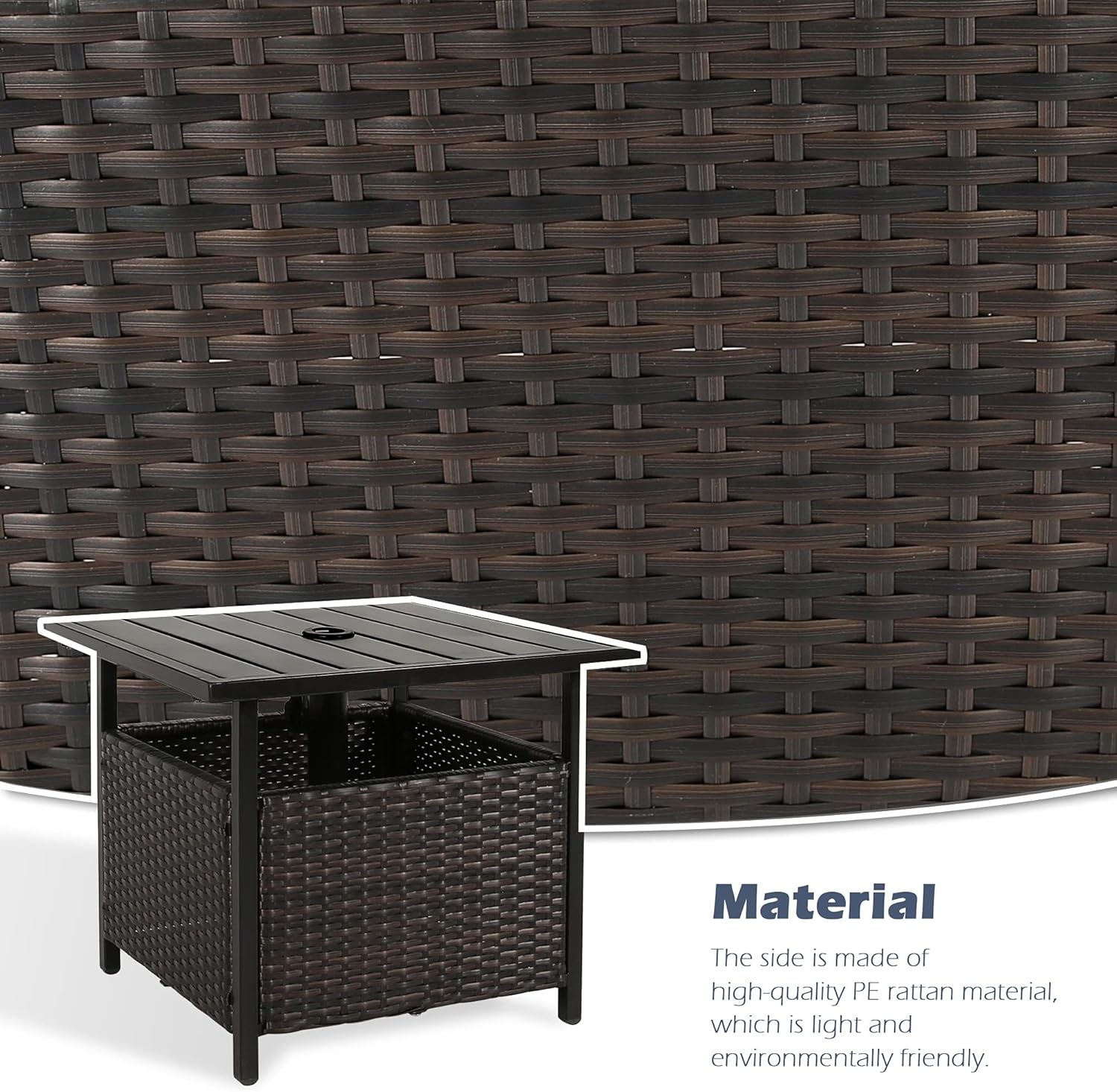 Iwicker Patio PE Wicker Umbrella Side Table Stand, Outdoor Bistro Table with Umbrella Hole