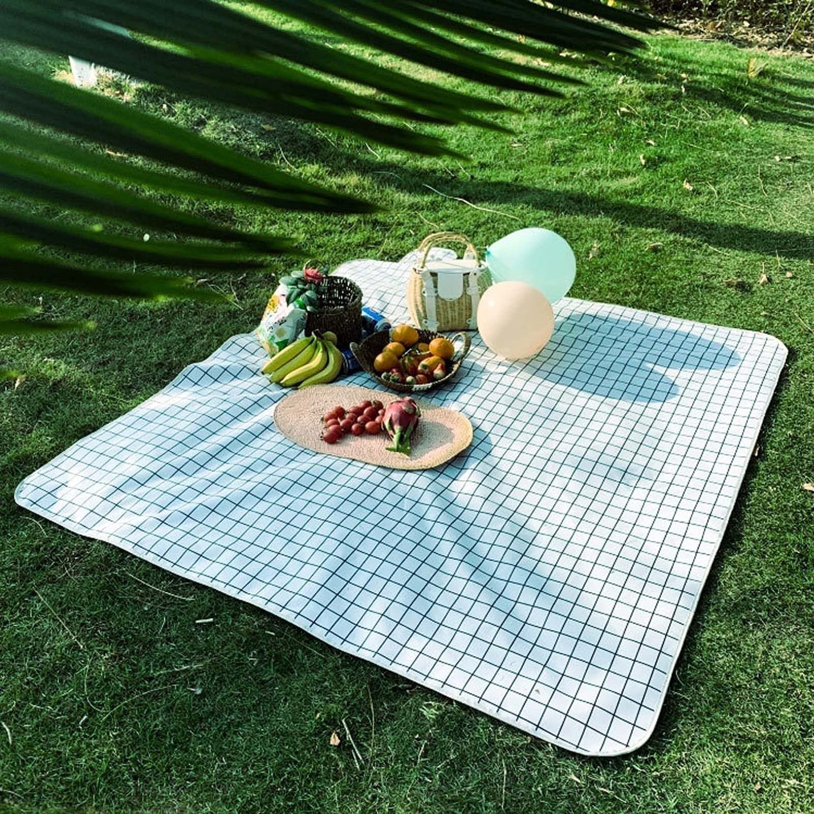 Couverture de Pique Niques, Natte de Plage Imperméable, Tapis Pique Niques Nappe Picnic pour Extérieur Camping Parc Cour (Color : White Grid, Size : 200x200cm)