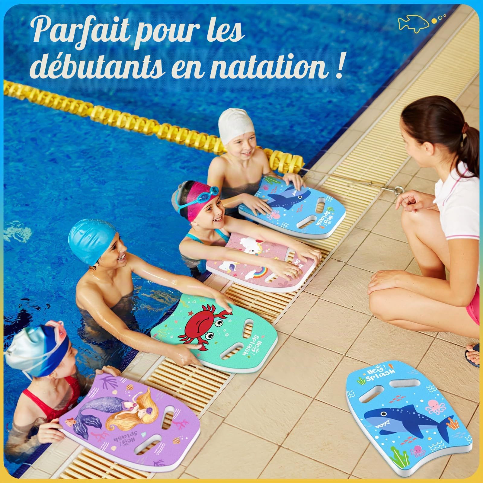 HeySplash Planche de Natation Enfants, Planche de Piscine | Aide d'Entraînement de Natation avec Dessins Mignons pour Enfants, Planches Auxiliaire Sécurisée pour Jeunes Débutants