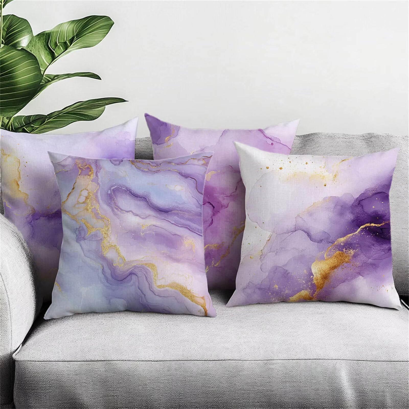 Viola Cuscini per Divano Esterno Giardino Astratto Cuscini 55x55cm Grandi Copricuscini per Divani Impermeabili Linoi Cushion Covers per Interno/Esterno Balcone Patio Estate Decor Regalo,Set di 4 BZ-45