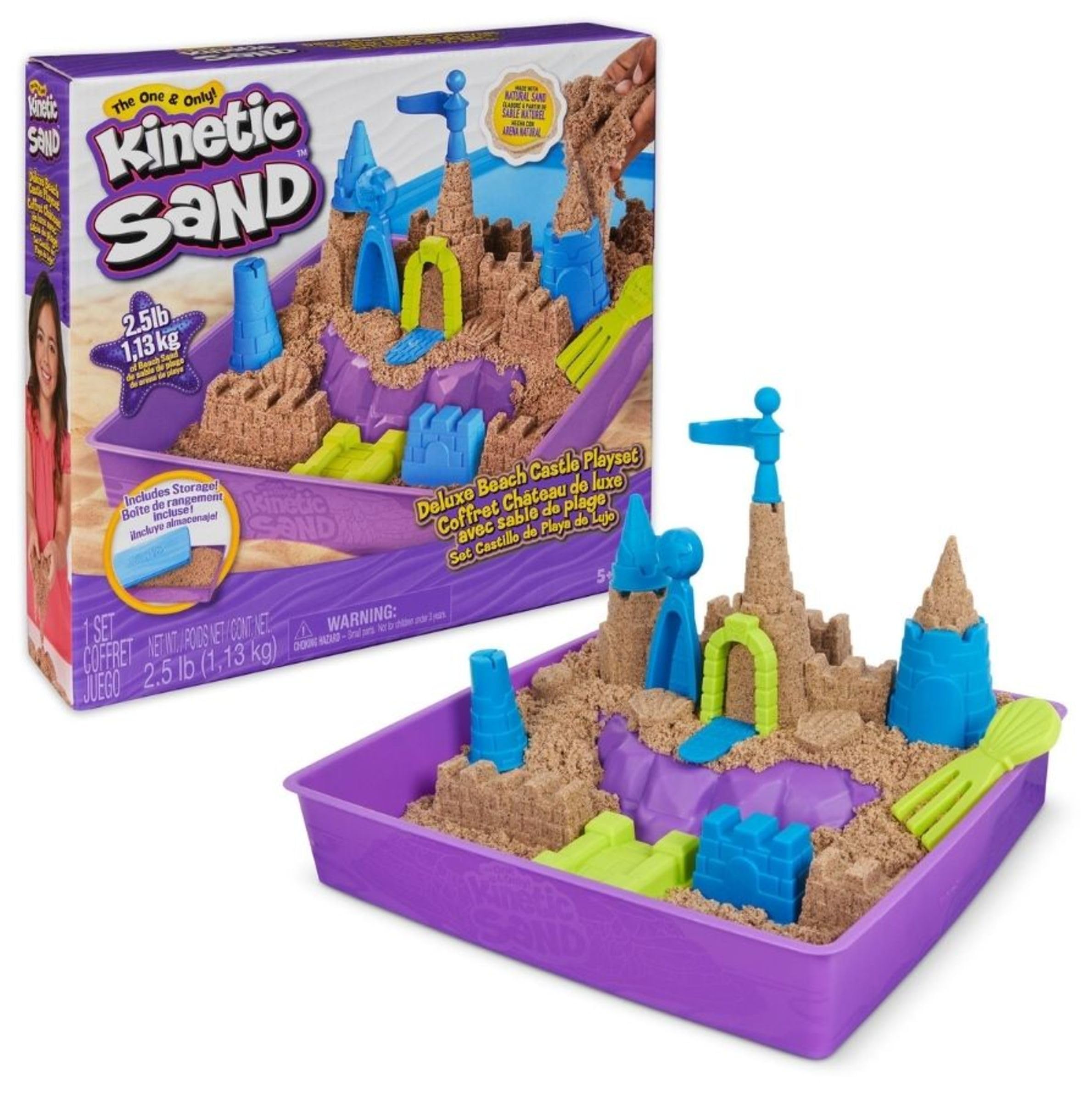 Ufesa Kinetic Sand - Arena MÁGICA - Set Castillo DE Playa DE Lujo - 1,13kg Arena cinética con Moldes y Herramientas,Juguetes Sensoriales, Kit Manualidades Niños 6067801 Juguetes Niños 3 Años +