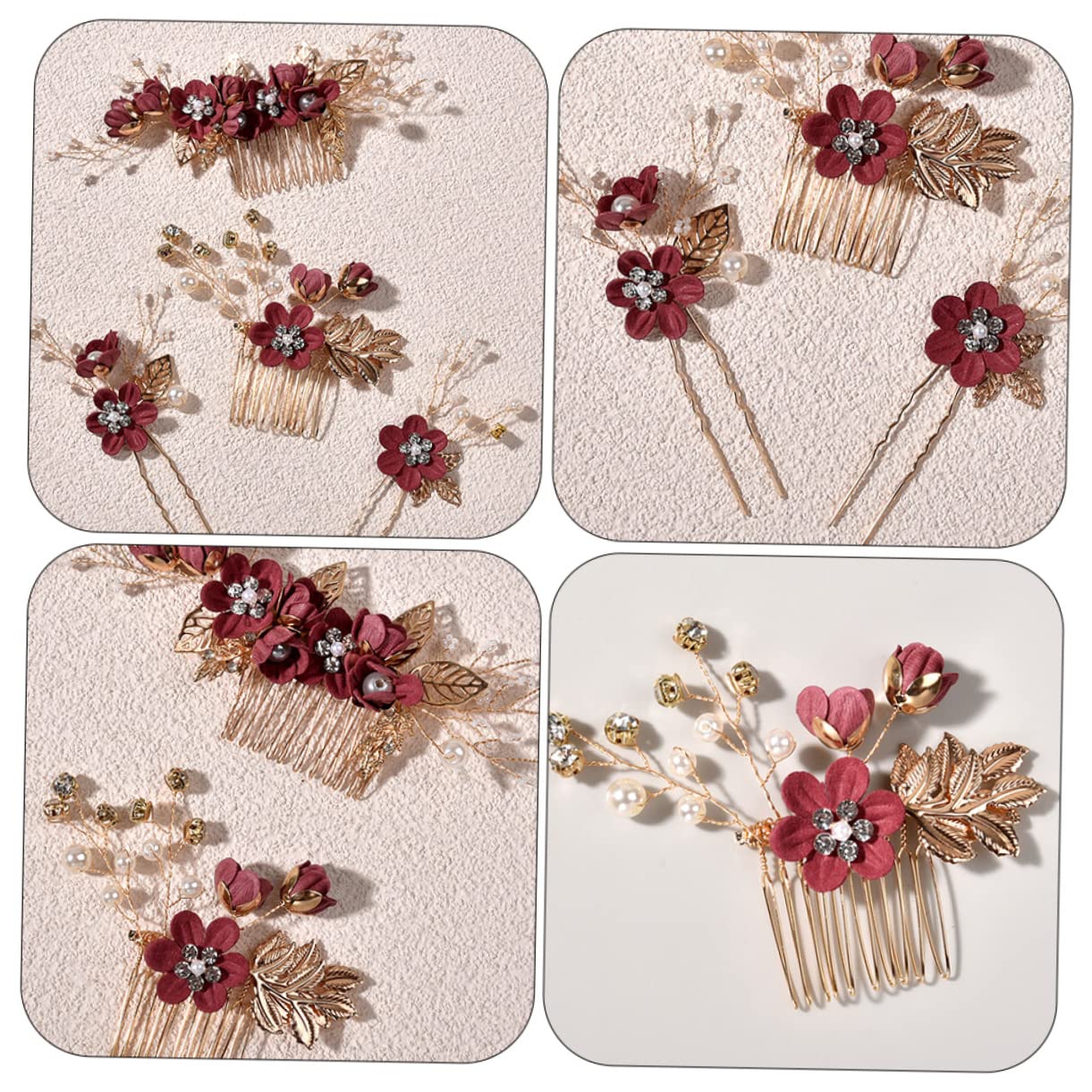 Abaodam 4 Juegos Horquilla Para El Cabello Para Mujeres Trenzas Peine De Inserción De Pelo De Boda Peine De Flor De Decoración Flor Novia Aleación De Zinc Delicado