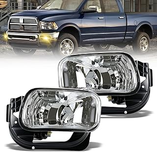 Driving Fog Lights Replacement for 2009-2012 Dodge Ram 1500, 2010-2018 Dodge Ram 2500 3500 with H10 12V 42W Halogen Bulbs & Bracket (Clear Lens)