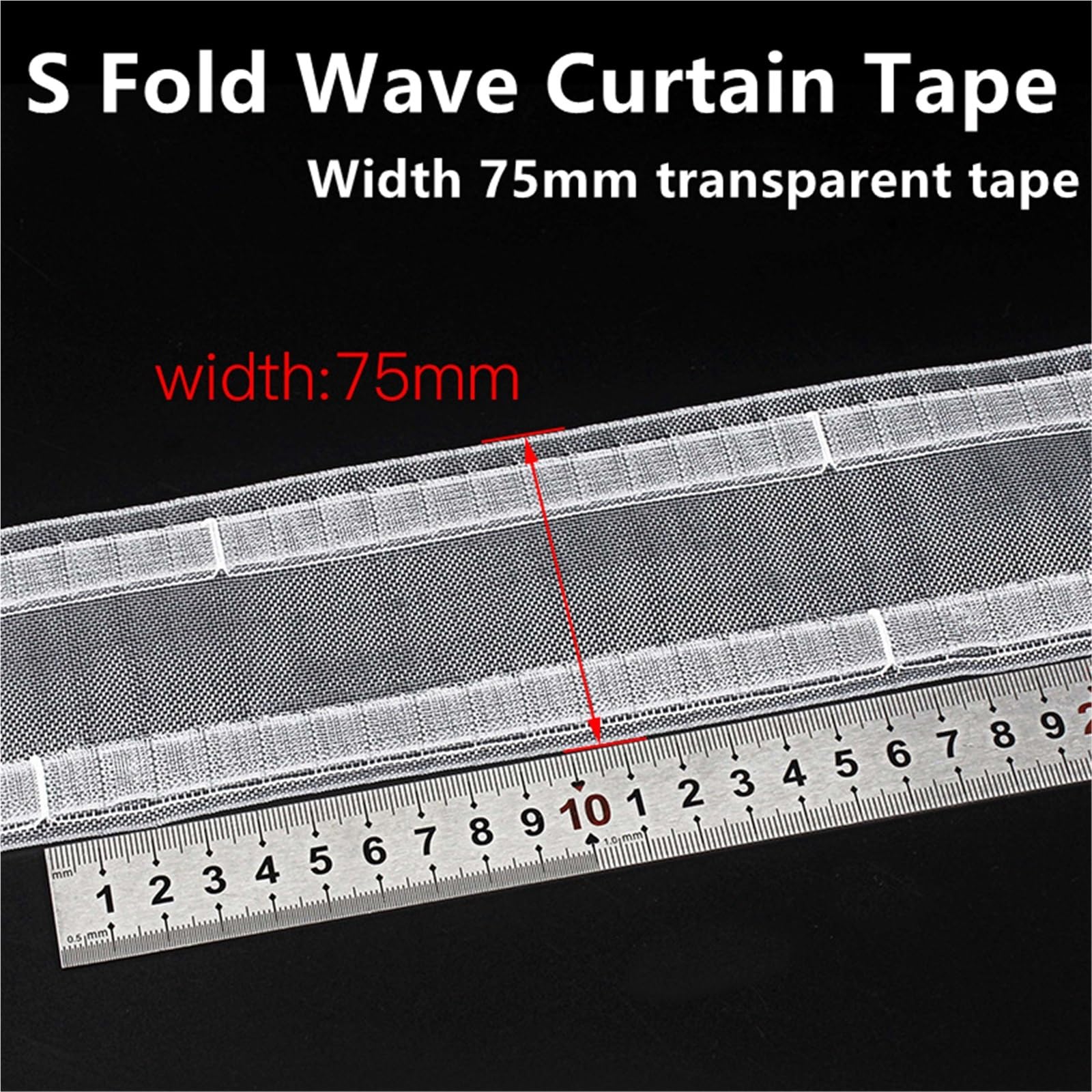 Rufflette pour Rideaux Rideau Transparent de Largeur 75mm, Bande plissée à Pincer, Accessoires Rideau Couture for la Maison, Ruban for ondulé Pliable en S(50M)