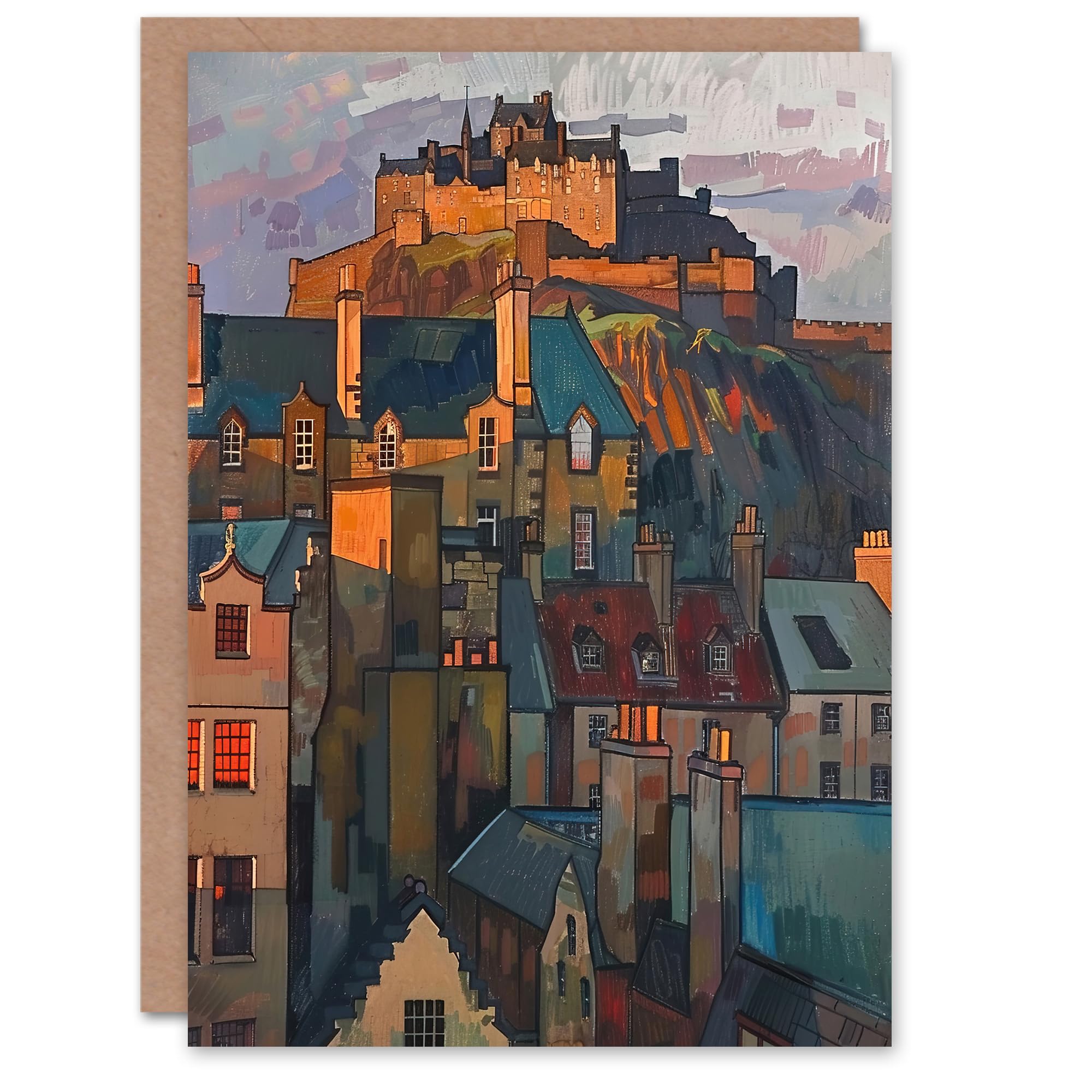 Artery8 Greeting Card Edinburgh Castle Sunset Cityscape Iconic Scotland Blank For All Him Or Her Art Birthday Card
