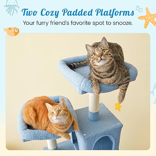 Miniatura 23 de MWPO Árbol de gato rosa de 63.8 pulgadas para gatos de interior, torre para gatos de varios niveles con postes rascadores cubiertos de sisal