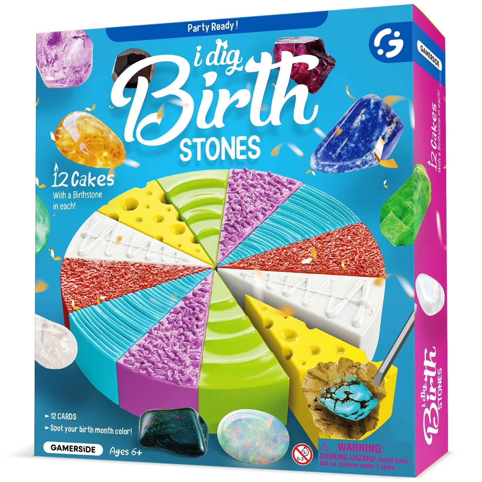 Gamerside Gemstone Dig Kit, Dig Up 12 Birthstone Gemstones and Crystals, Buy 2 Get 1 Birthday Cake Gem Digging Kit, Educational Science Kit Geology Gifts for Boys and Girls