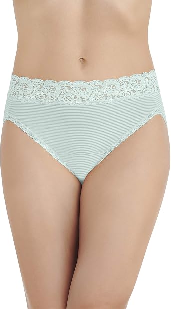 Vanity Fair Womens Flattering Lace Hi Cut Panty 13280 Underwear, Herbal Mist Stripe, Large/7