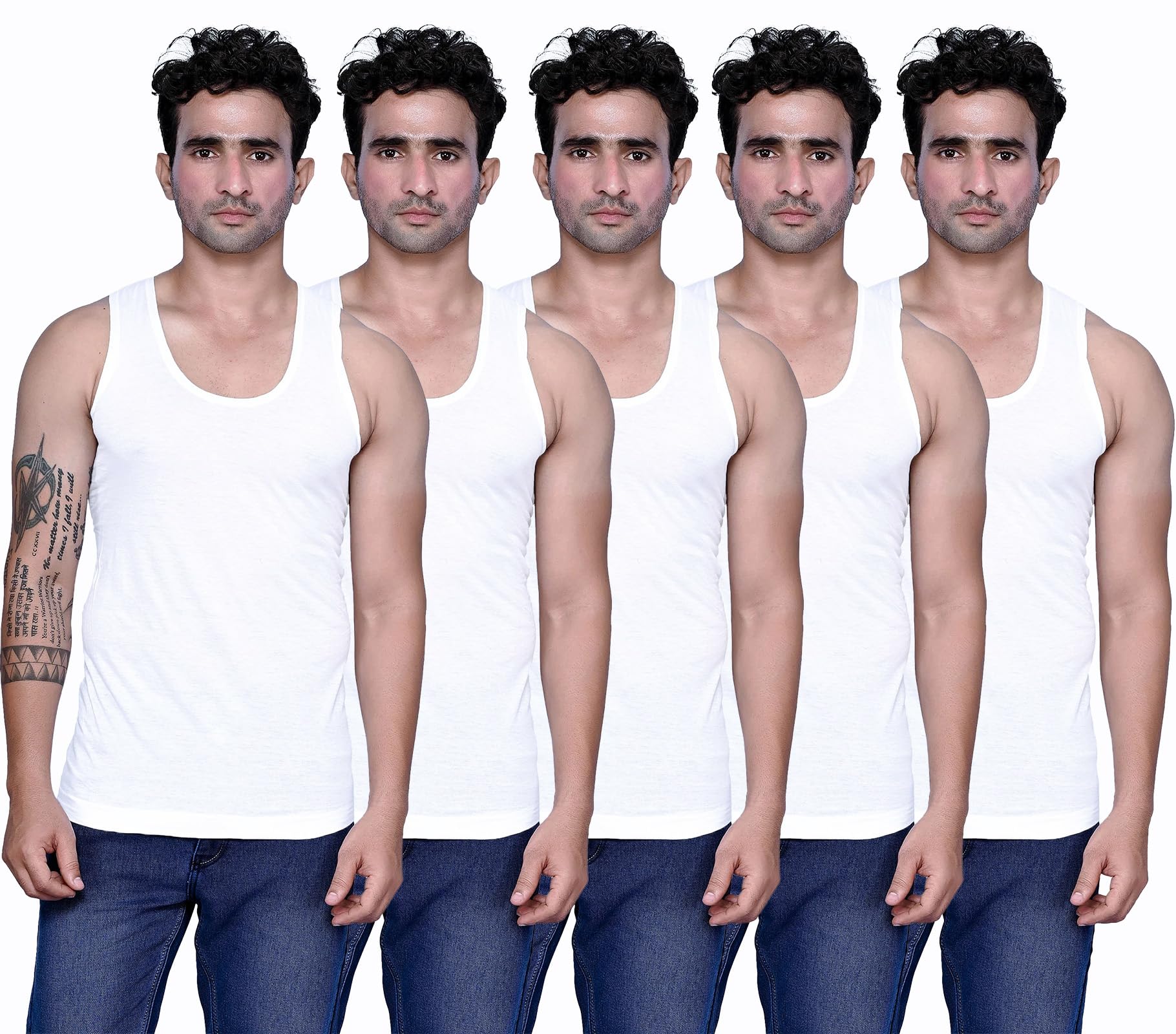 Kothari Men's Cotton Ribbed Vest Round Neck Gym Vest Soft Breathable Innerwear Stretch Comfortable Casual Undershirt Pack of 5 4XL-picture-35
