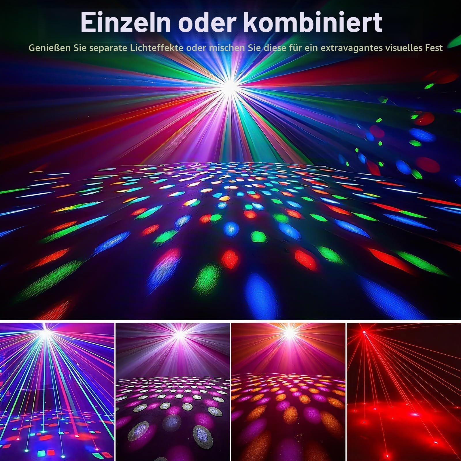 6 in 1 Discolicht Partylicht mit Stativ, Discokugel DJ Licht mit Stroboskop, Musikgesteuert LED Disco Party Licht, Sound-aktivierte Party Lampe mit 3M USB für Heimclub, Karaoke, Halloween, Weihnachten
