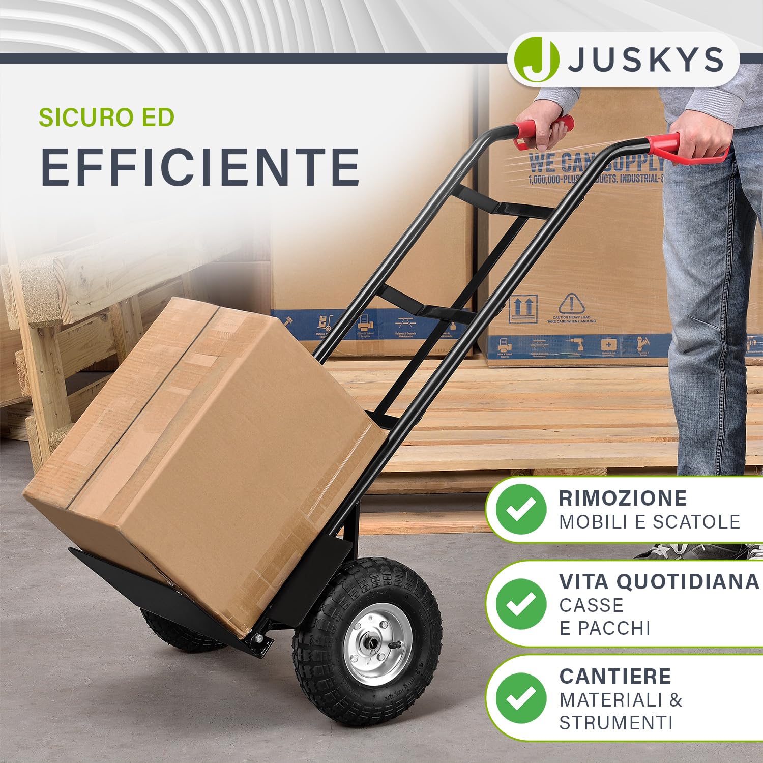 Juskys Carrello a mano Basic pieghevole - Carrello da trasporto con grandi ruote gonfiabili e telaio in acciaio massiccio - Carrello manuale per traslochi e casse di bevande